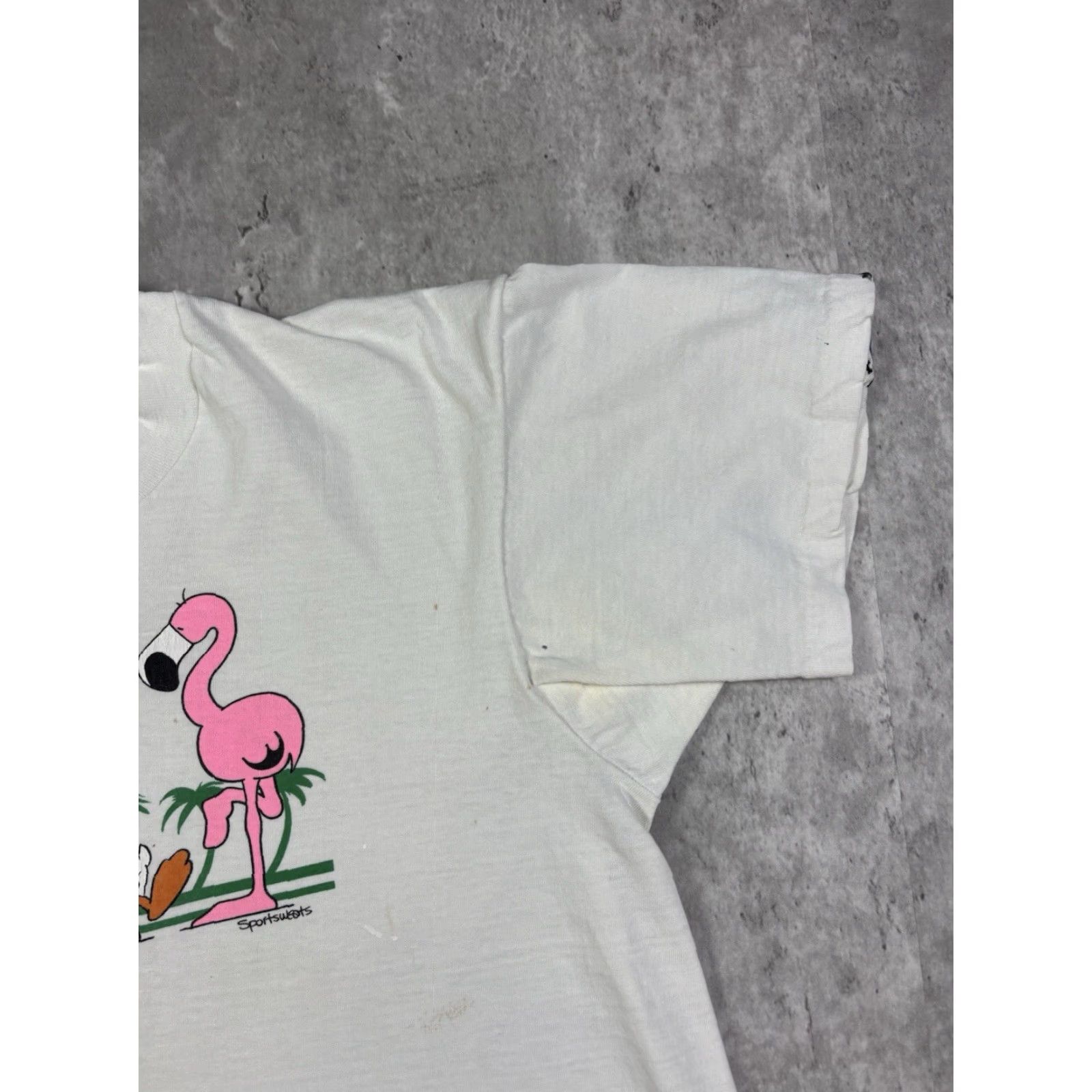 Fruit Of The Loom VINTAGE Flamingo Duck Funny Comedy T Shirt S White Cotton Knit 90s Graphic Print Short Sleeve Crew Neck Fruit of the Loom Men Classic Regular Size S Size US S / EU 44-46 / 1 - 5 Thumbnail