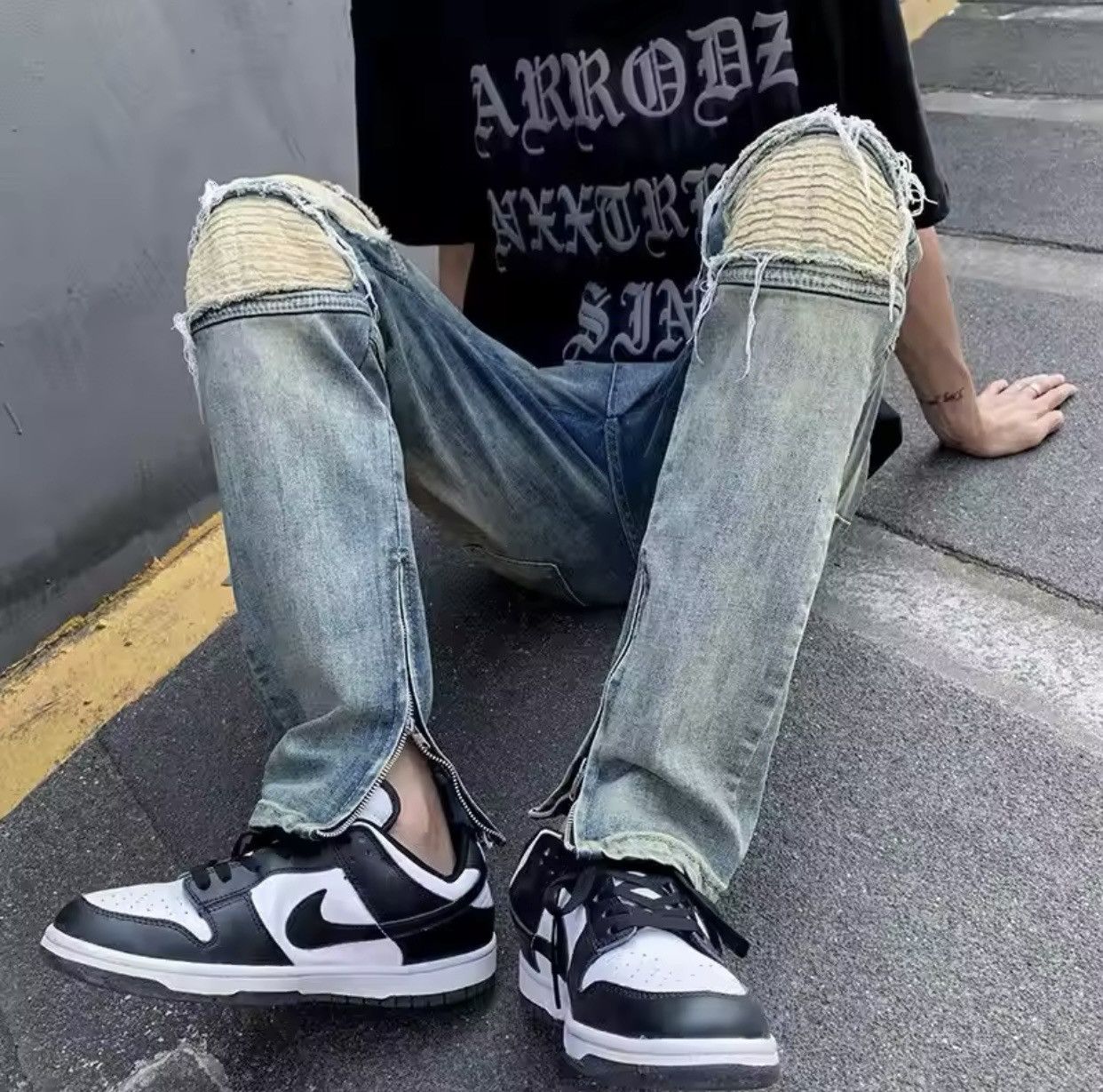 Denime × Jean Y2K Fashion Stretch Slim Ripped Jeans Pants Size US 29 - 4 Thumbnail