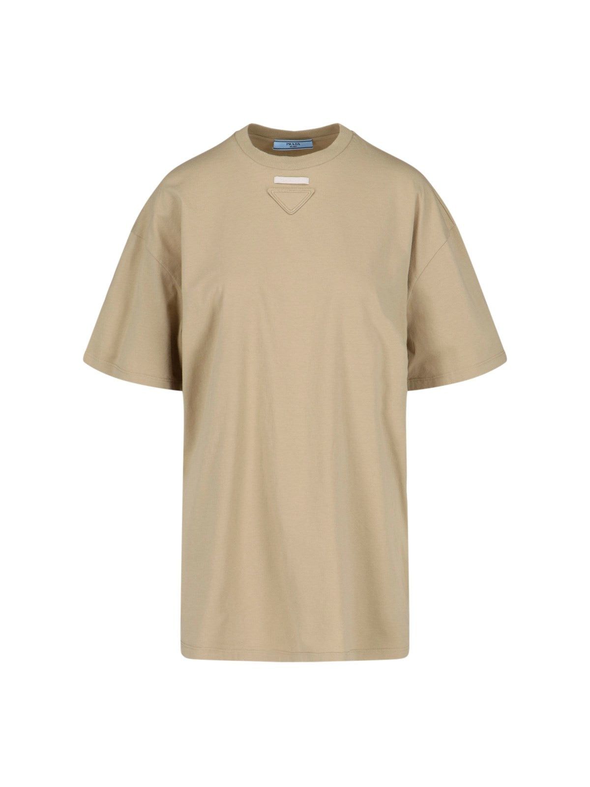 image of Prada Logo Cotton T- Shirt Size S in Brown, Women's
