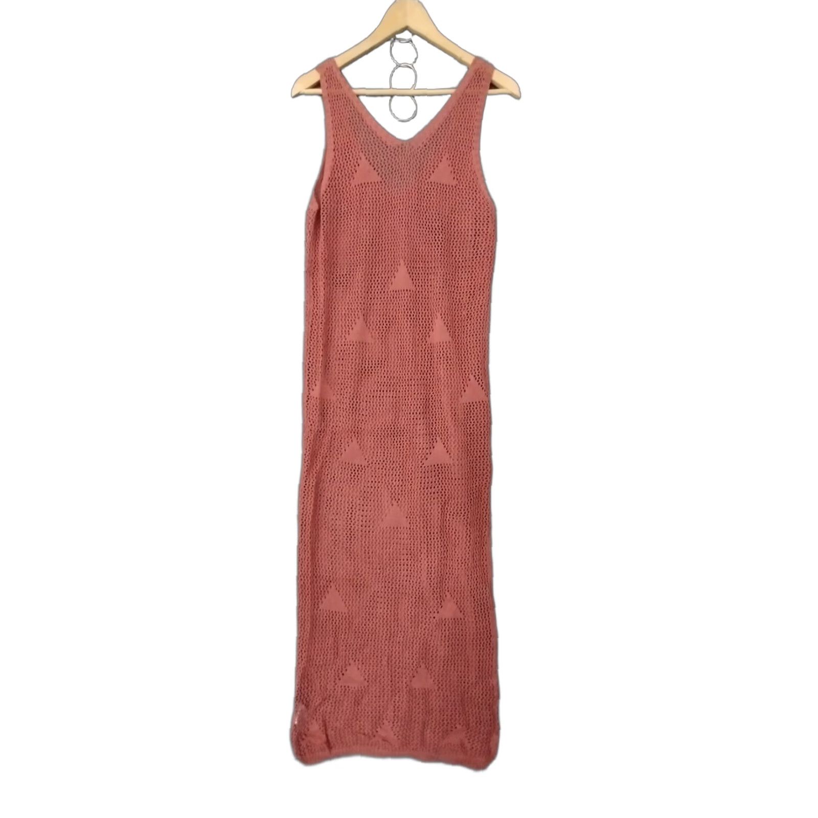 Vintage Codigo Crochet Long Knit Dress M Coral Sleeveless V-Neck Casual Bodycon Womens Shorten? Size M / US 6-8 / IT 42-44 - 1 Thumbnail
