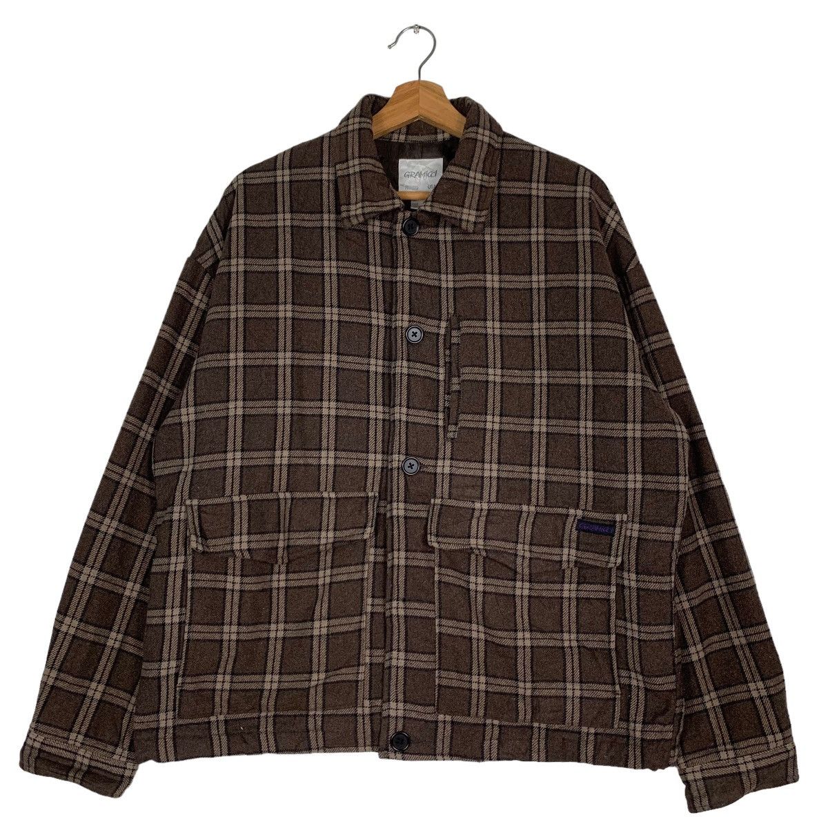 image of Collab Gramicci X Junred Tokyo Checked Wool Jacket 0014-C1 in Brown, Men's (Size Small)