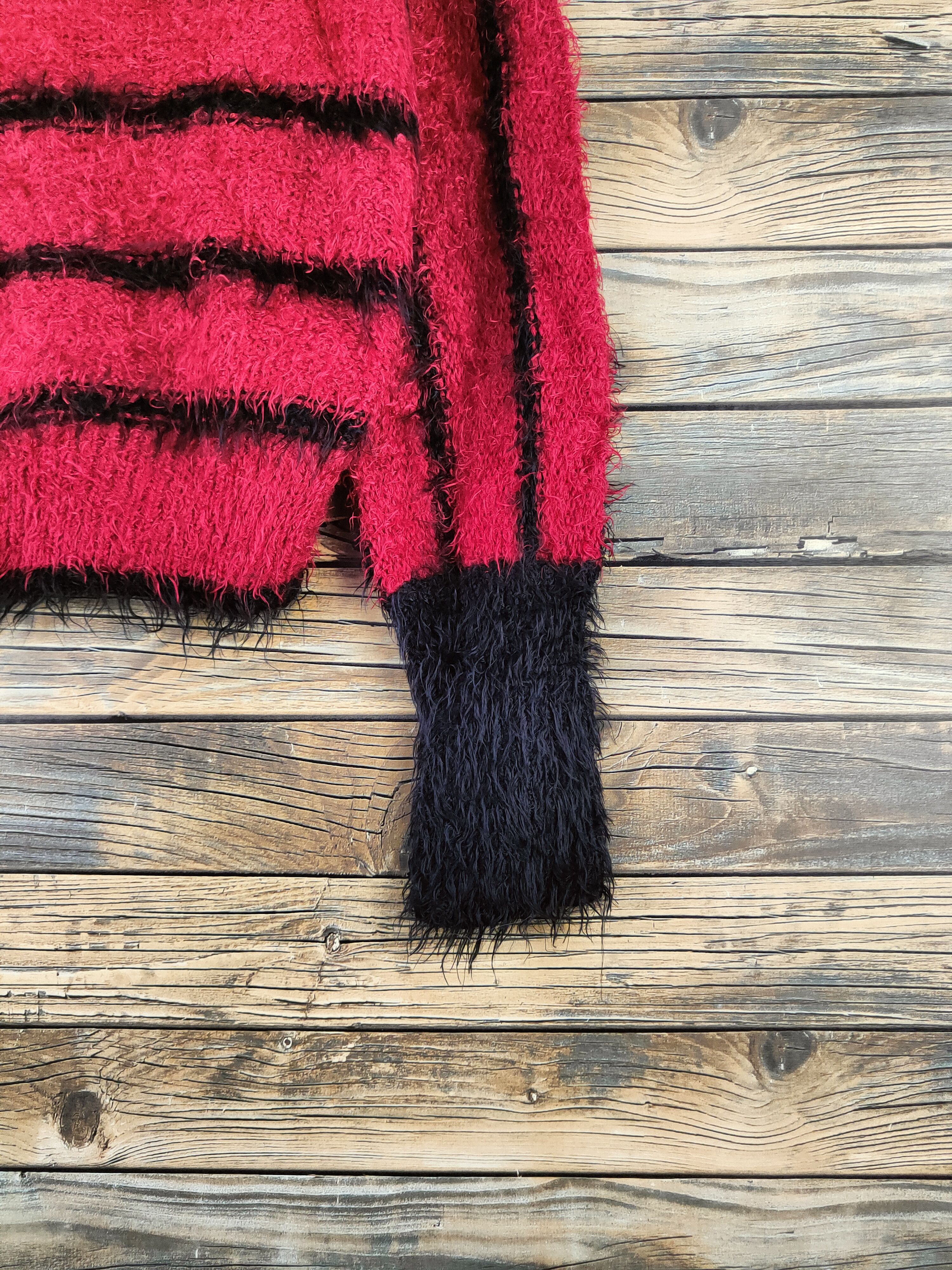 Japanese Brand DL Real X Red Black shaggy Fur Mohair Knitwear #46-1005 Size M / US 6-8 / IT 42-44 - 6 Thumbnail