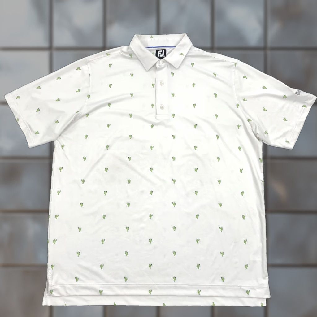 Footjoy FootJoy Polo Shirt Men 2XL White Cactus Print Golf Performance Breathable Moisture Wicking Short Sleeve Shirt Mens Size US XXL / EU 58 / 5 - 1 Thumbnail