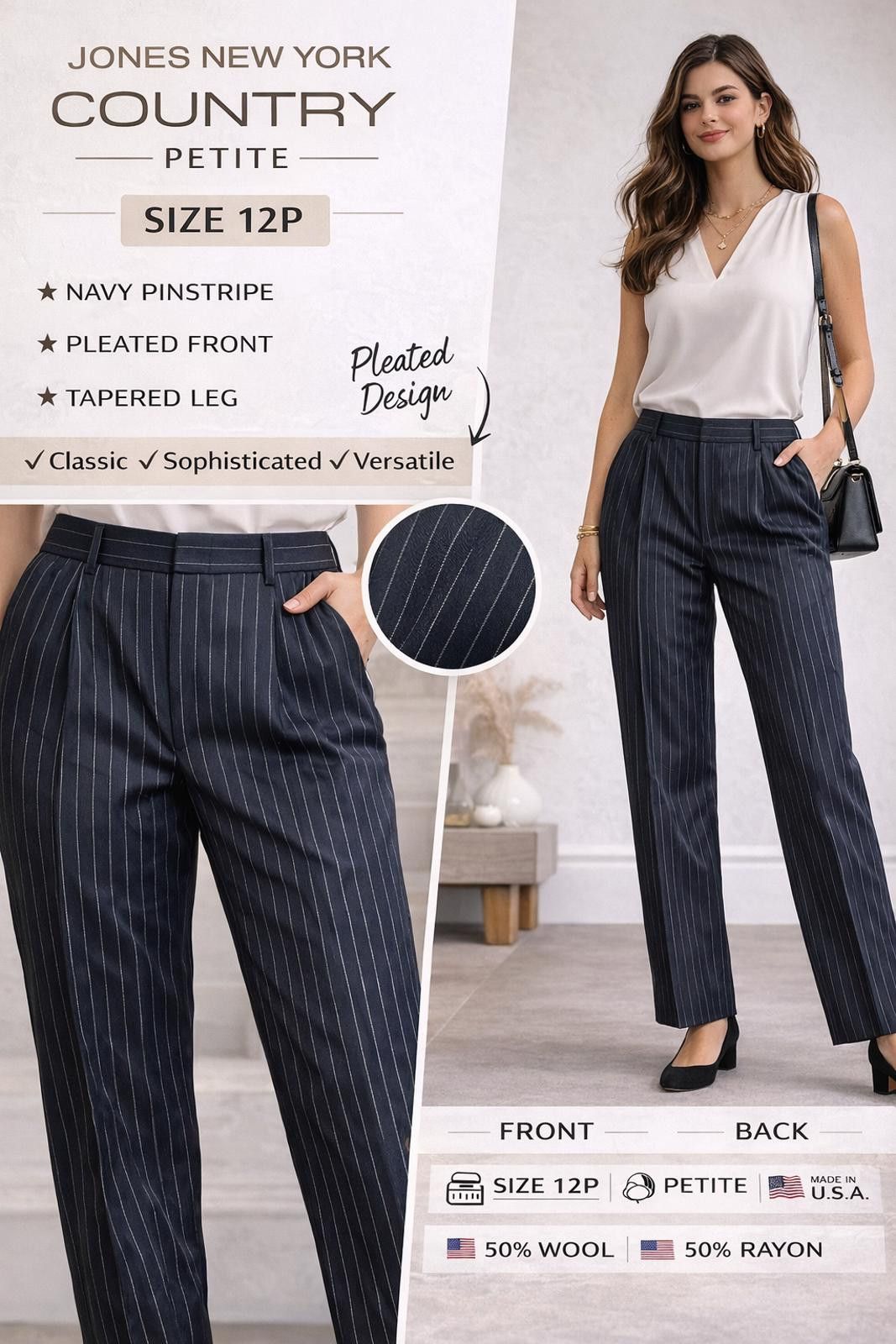 Jones New York Classic Black Pinstripe Dress Pants Jones New York Size 12P Size 38R - 1 Thumbnail