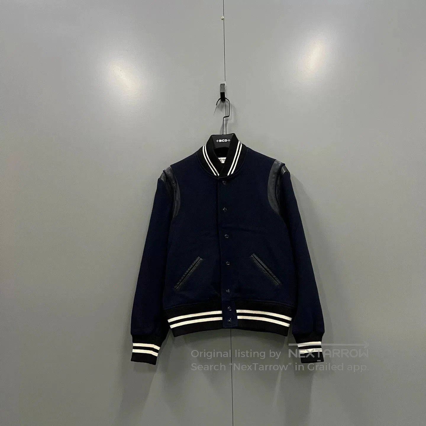 Saint Laurent Paris Saint Laurent Dark Blue Leather Sleeve Baseball Jacket. Size US M / EU 48-50 / 2 - 1 Thumbnail