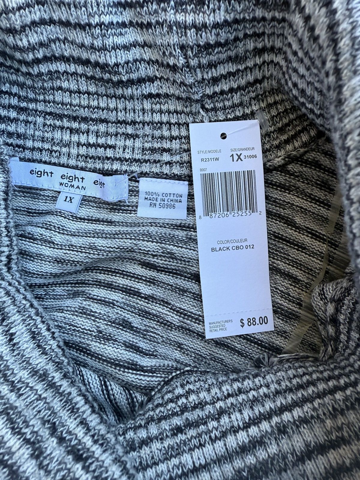 Other Eight Eight Eight Gray White Black Cotton Cowl Neck Sweater Size XL / US 12-14 / IT 48-50 - 8 Thumbnail