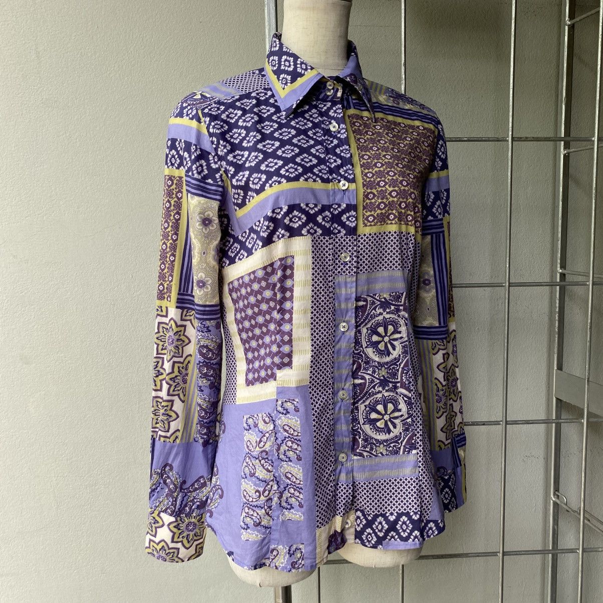 Etro Etro Purple Patchwork Print Long Sleeve Shirt Size XS / US 0-2 / IT 36-38 - 3 Thumbnail