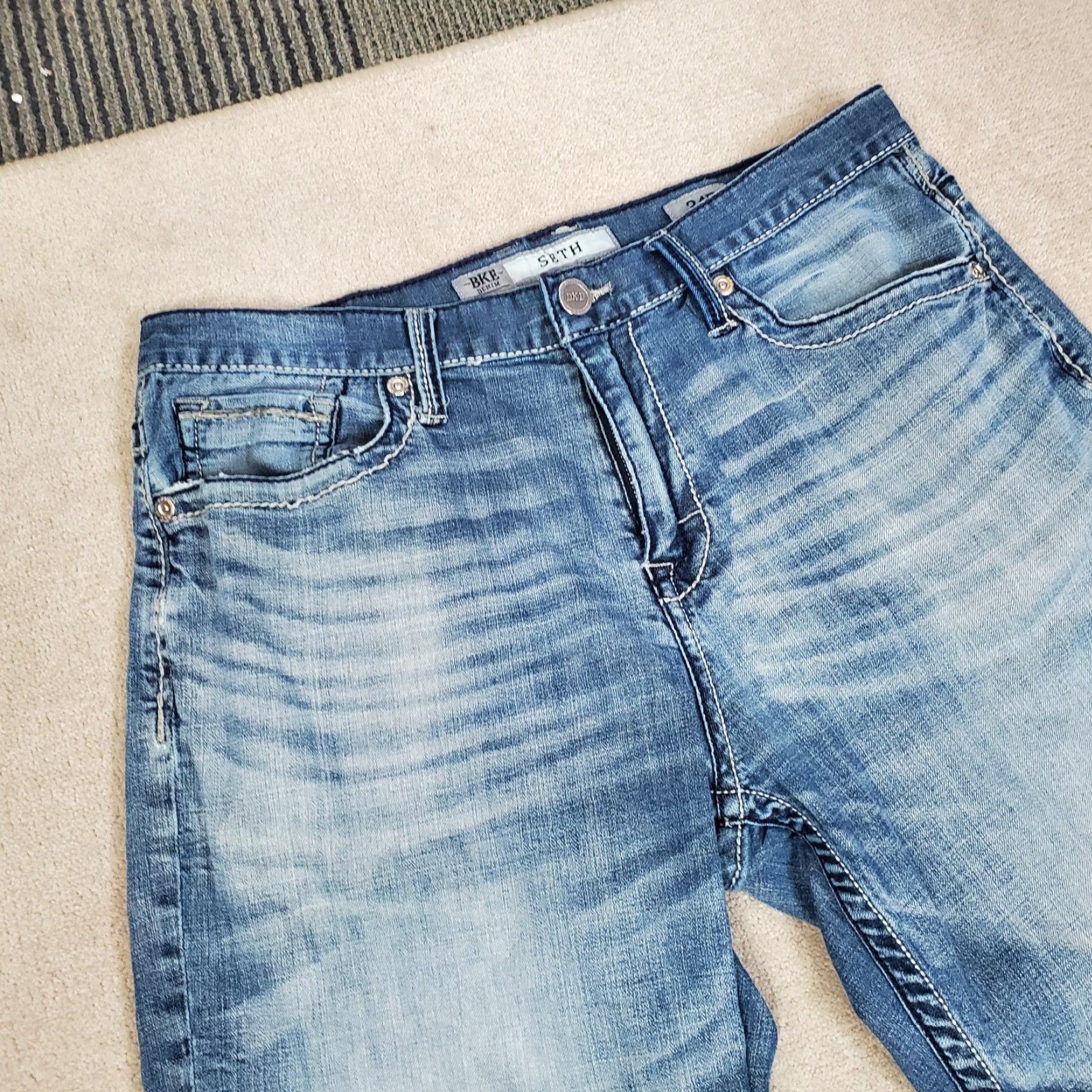 Vintage BKE Jeans Mens 34 R Blue Seth Straight Leg Buckle Faded Dark Wash Denim Designer Size US 34 / EU 50 - 2 Thumbnail