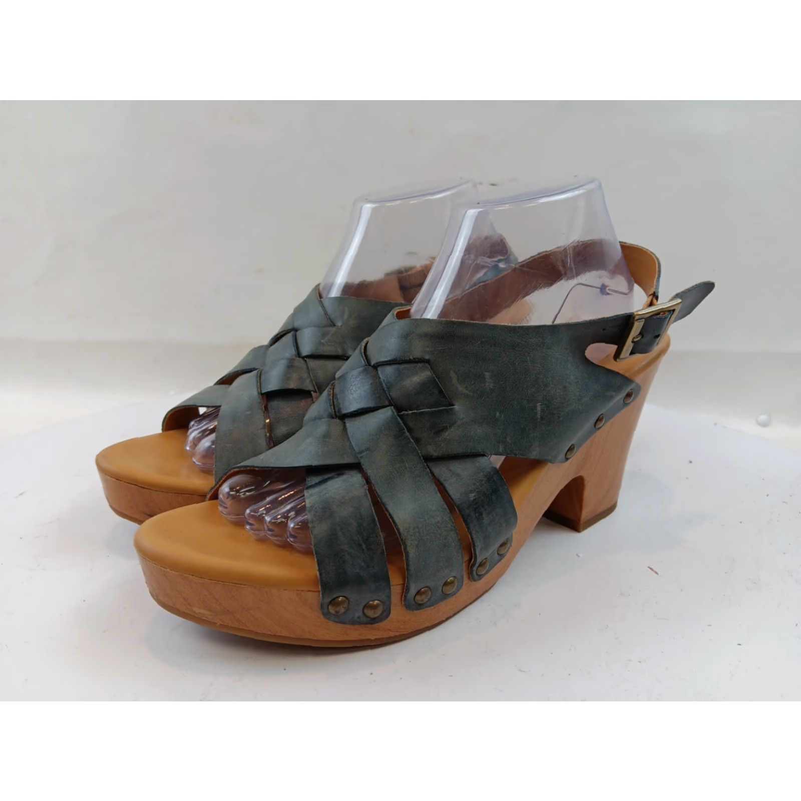 Vintage Korks Sandal Women’s Open Toe Slingback Leather Cushioned Footbed Blue Block Heel 10M Size US 10 / IT 40 - 3 Thumbnail