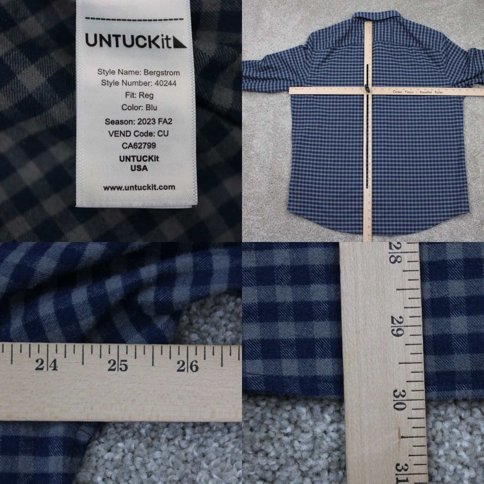 UNTUCKit UNTUCKit Bergstrom Shirt Mens XL Blue Regular Fit Cotton Long Sleeve Button Up Size US XL / EU 56 / 4 - 8 Thumbnail