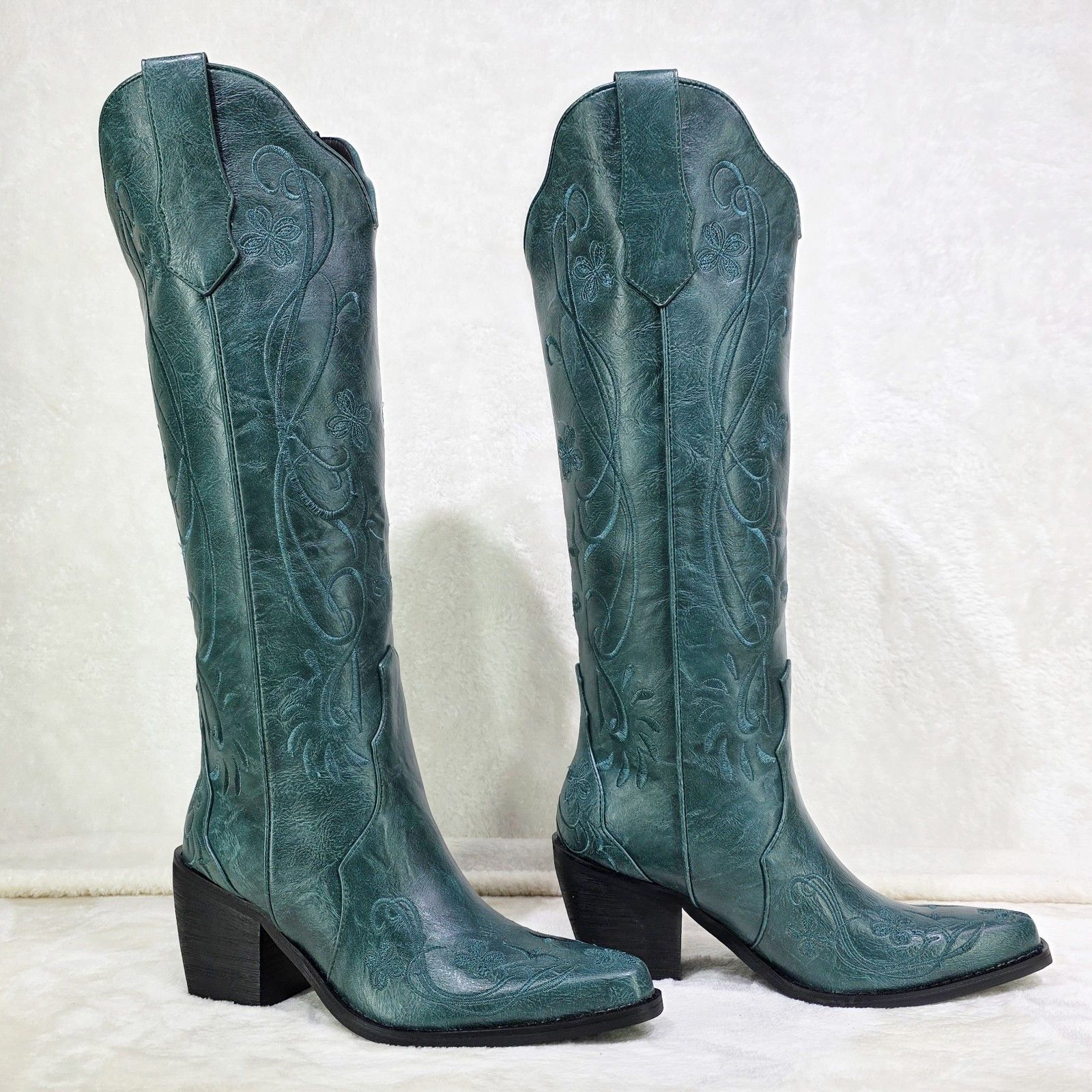 Other Loretta Embroidery Country Western Cowgirl Knee Boots Teal G Size US 11 / IT 41 - 3 Thumbnail
