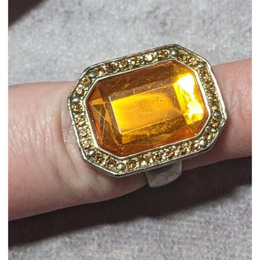 Other Vintage Topaz Glass Rhinestone Gemmed Statement Ring Size 6 Size ONE SIZE - 14 Thumbnail