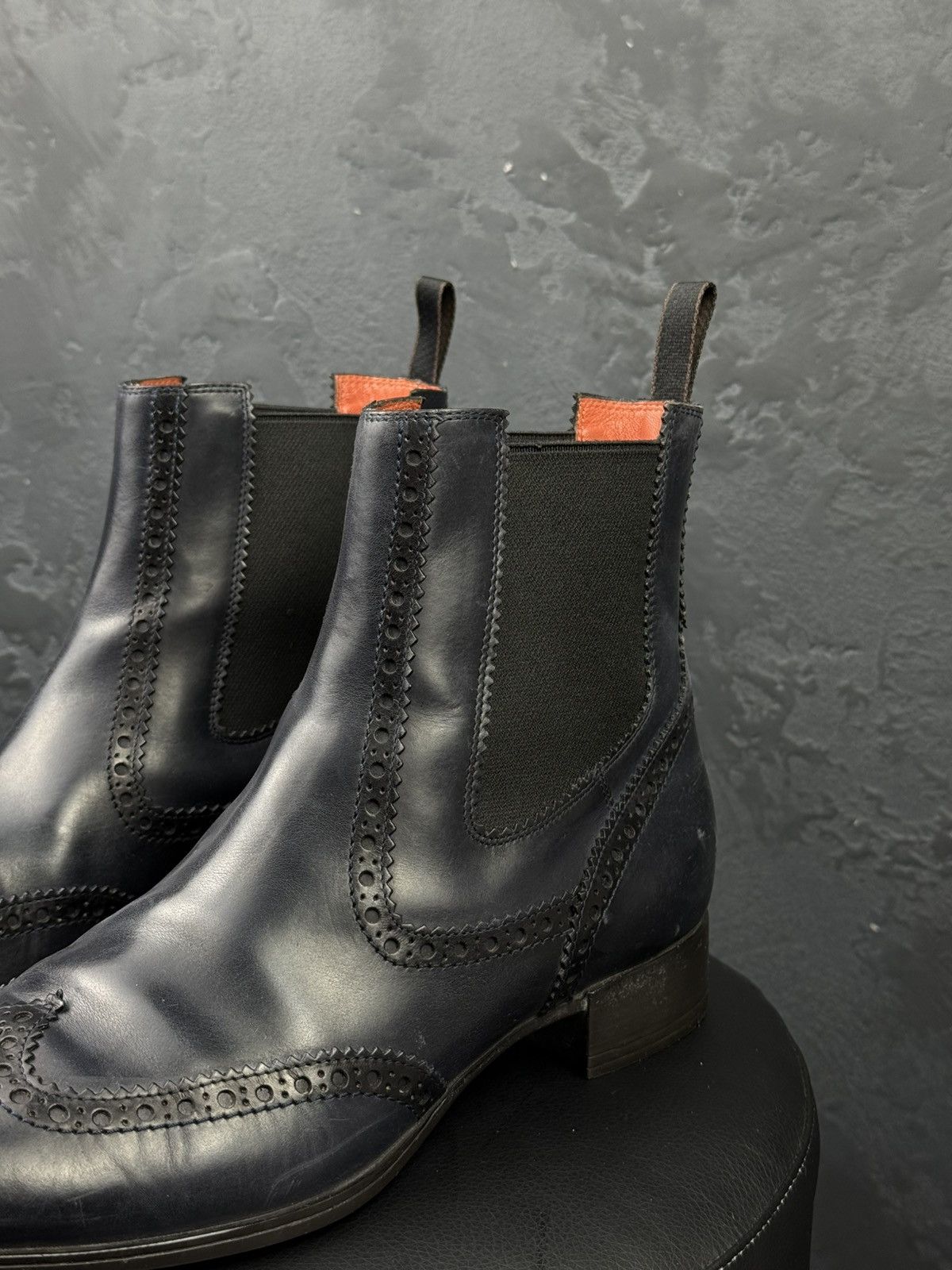 Santoni Santoni Wingtip Chelsea Ankle Boots Black Leather Women Size US 10.5 / IT 40.5 - 2 Thumbnail