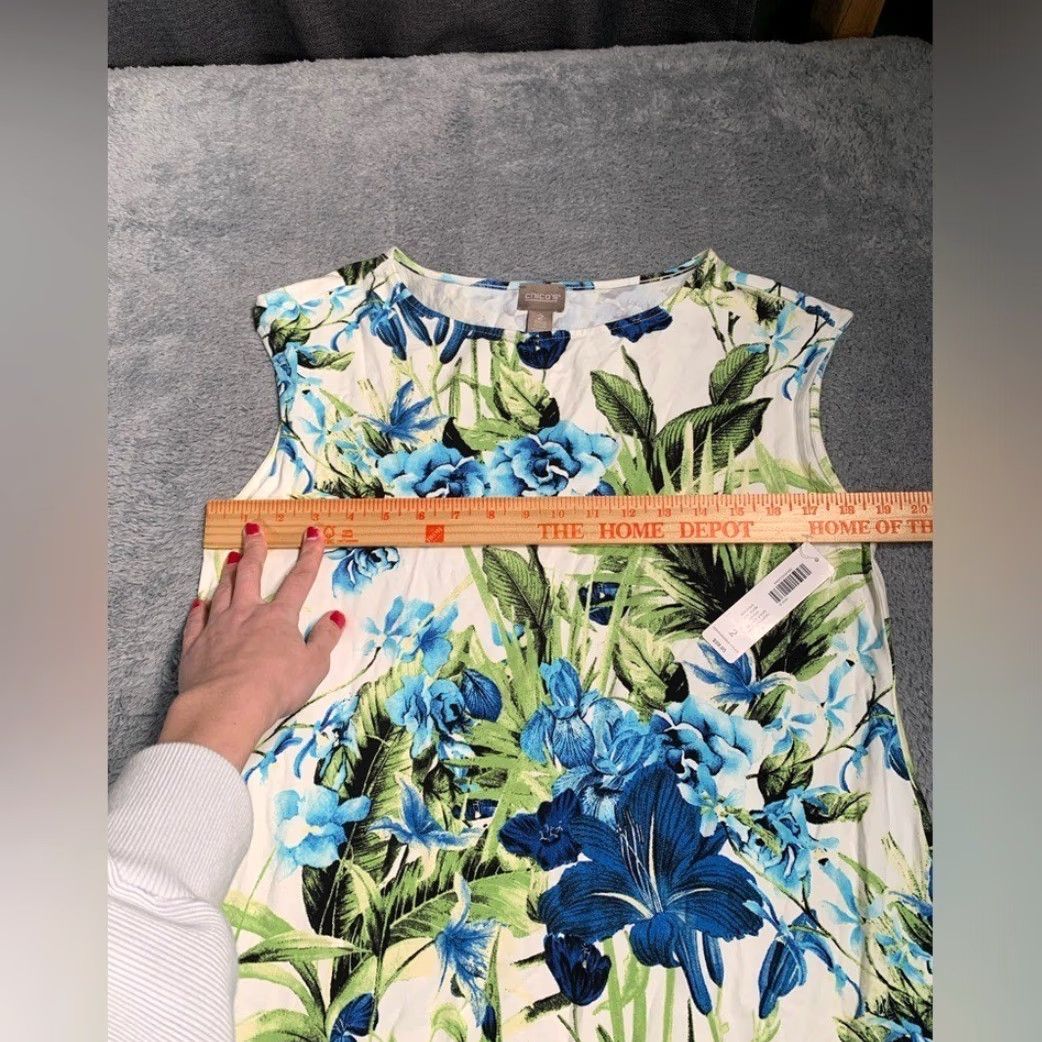 Vintage Chico's Dress NWT Tropic Carlie Boat Neck Floral Blue Midi Dress 2 Women Size XS / US 0-2 / IT 36-38 - 5 Thumbnail