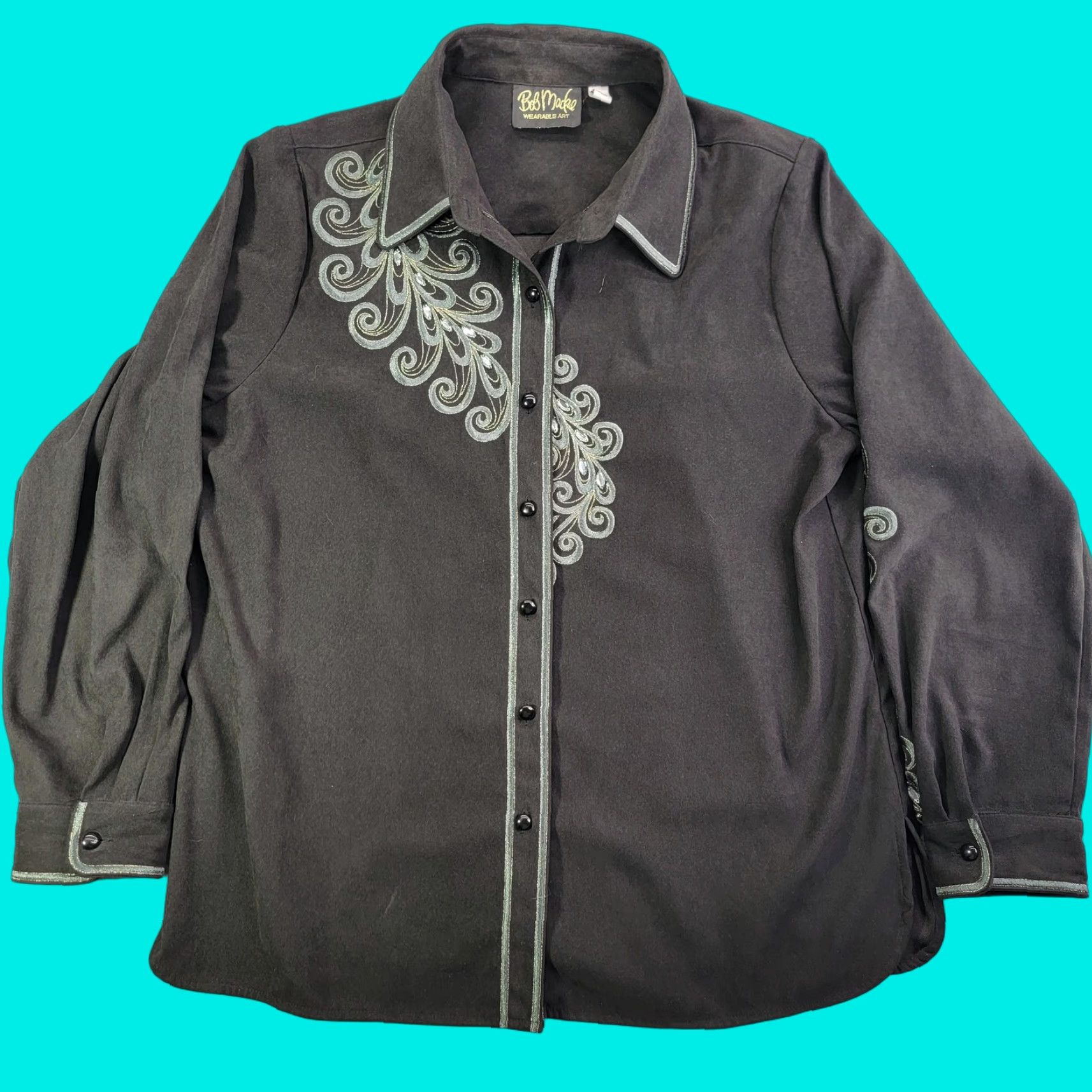 Bob Mackie Bob Mackie Wearable Art Blouse Womens Large Black Tunic Embroidered Paisley Shirt Size L / US 10 / IT 46 - 1 Thumbnail