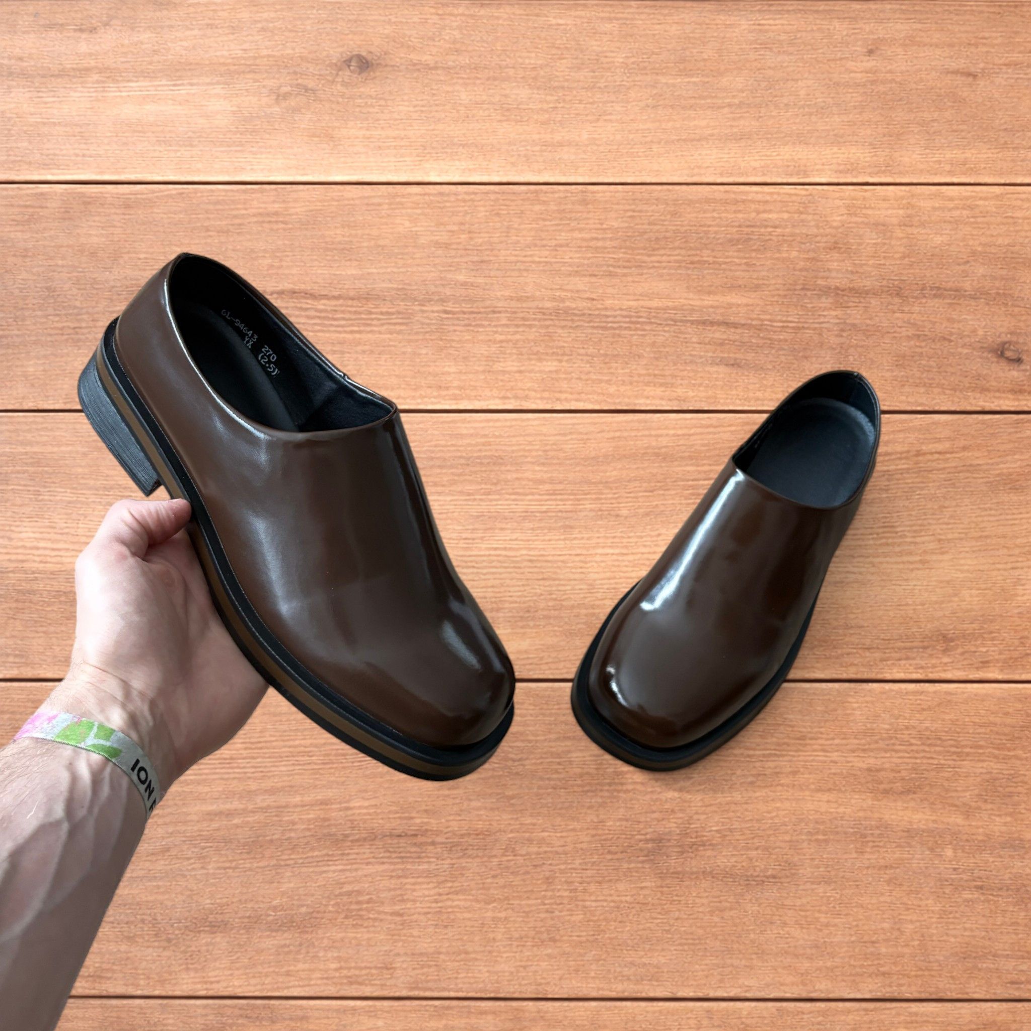 Japanese Brand Lovely faux leather slip on loafers shoes in brown. Size US 11 / EU 44 - 2 Thumbnail