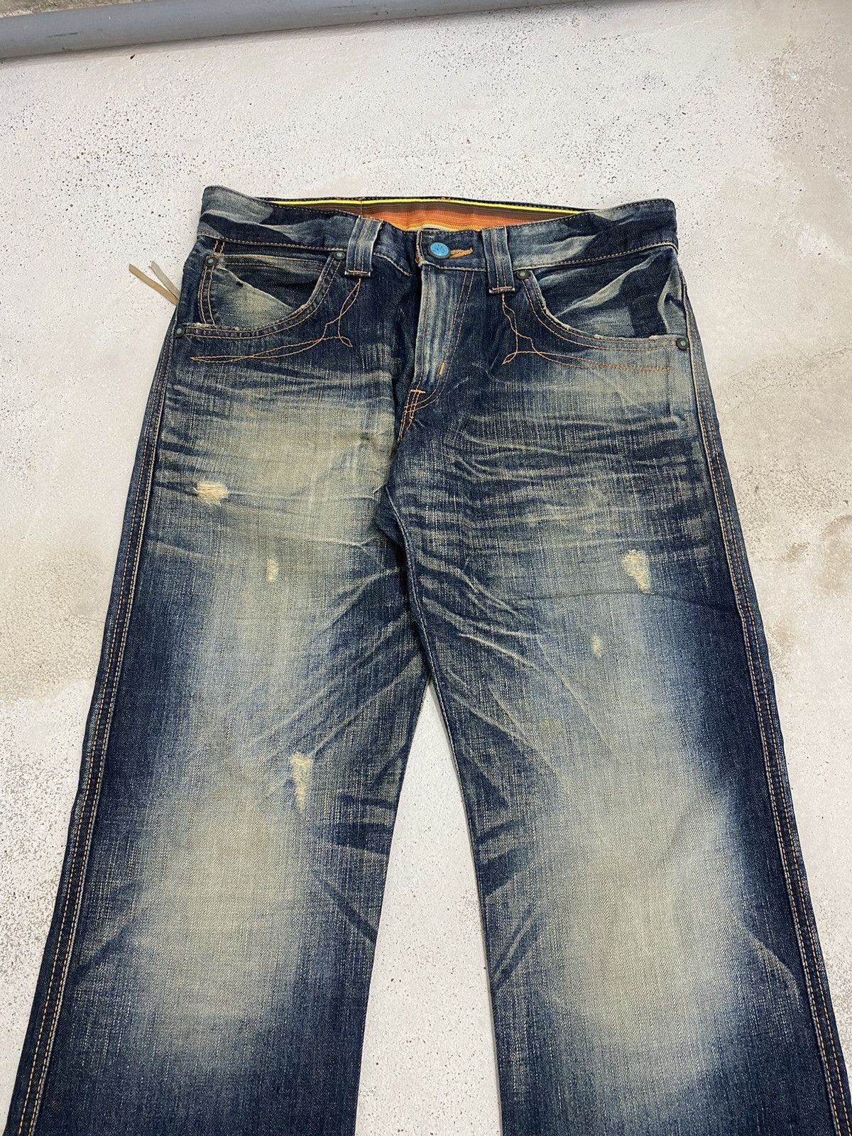 Edwin × Japanese Brand × Vintage Edwin Japan Blue Trip Zipper Pocket Rainbow Washed Usage Size US 34 / EU 50 - 3 Thumbnail