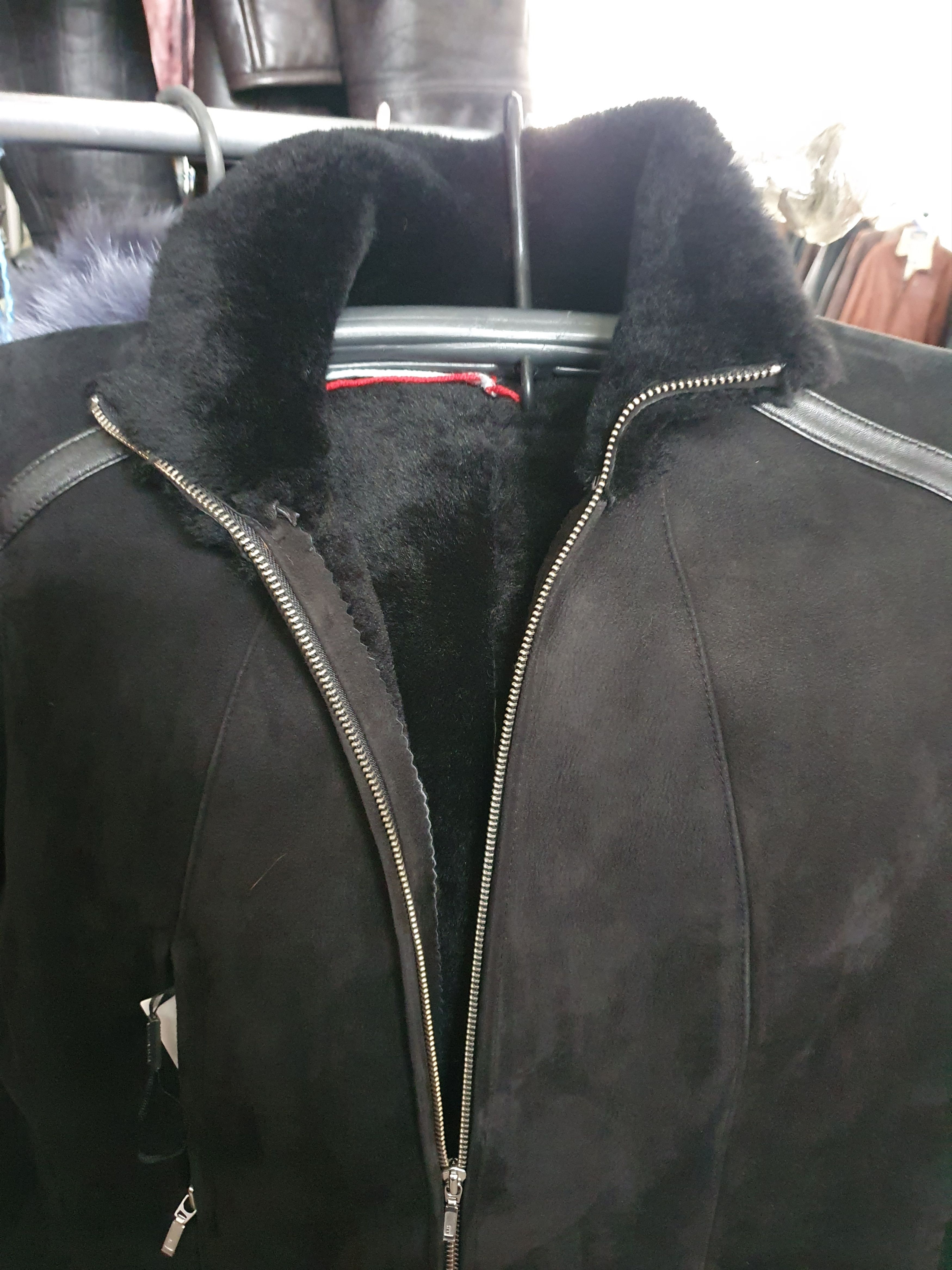 Genuine Leather Stylish black sheepskin coat with metal zipper. Size XL / US 12-14 / IT 48-50 - 9 Thumbnail