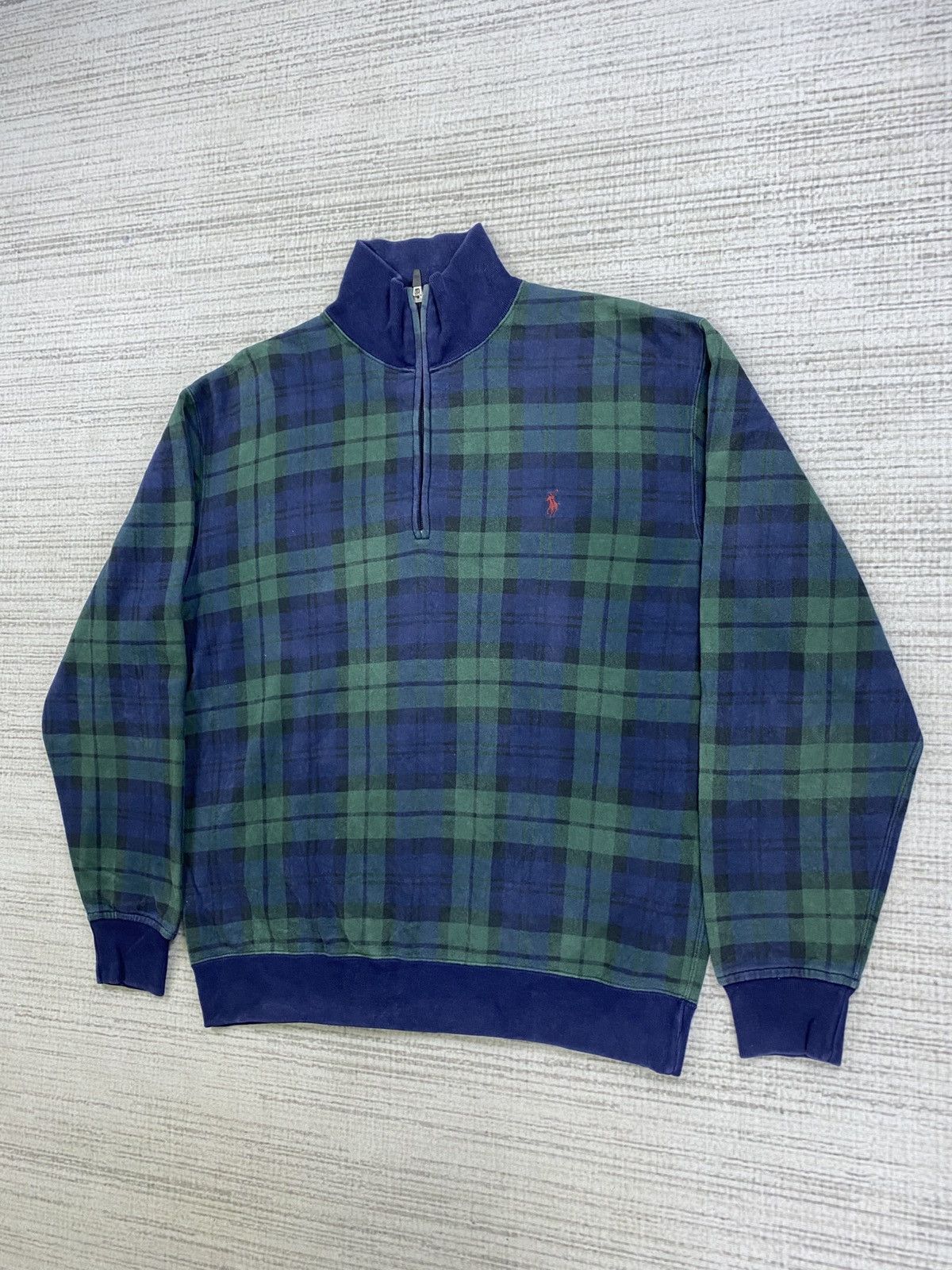 Polo Ralph Lauren Vtg Polo Ralph Lauren Green Plaid Jacquard Halfzipper Jacket Size US L / EU 52-54 / 3 - 4 Thumbnail