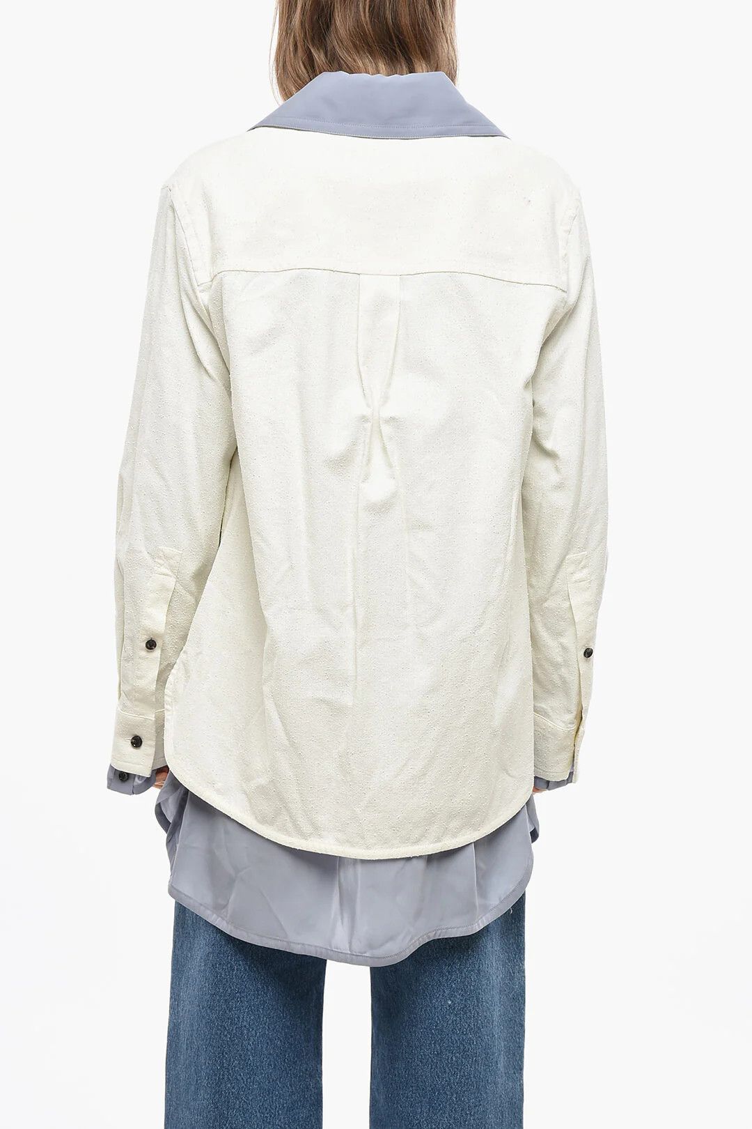 Bottega Veneta og1mm0426 Double-Fabric Relaxed-Fit Shirt in White Size S / US 4 / IT 40 - 3 Thumbnail