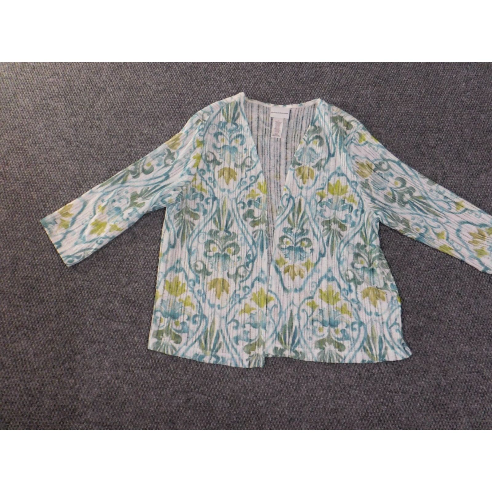 Vintage Alfred Dunner Blouse Shirt Womens Large Green Floral Open Cape Shawl V-Neck Pullover Knit Polyester Casual Sleeve Regular Floral Pattern Girls/Womens Size L / US 10 / IT 46 - 4 Thumbnail