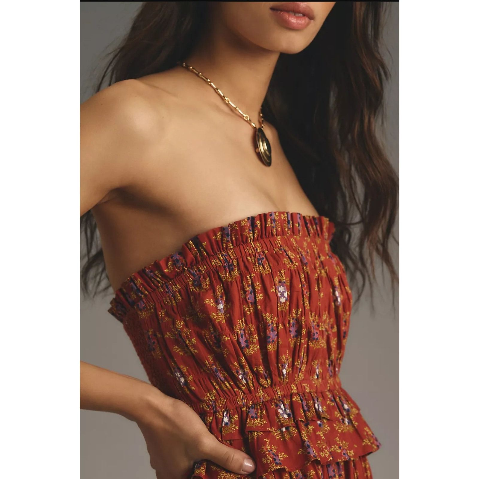 Anthropologie NWT Plenty by Tracy Reese Strapless Smocked Midi Dress Size XL / US 12-14 / IT 48-50 - 2 Thumbnail