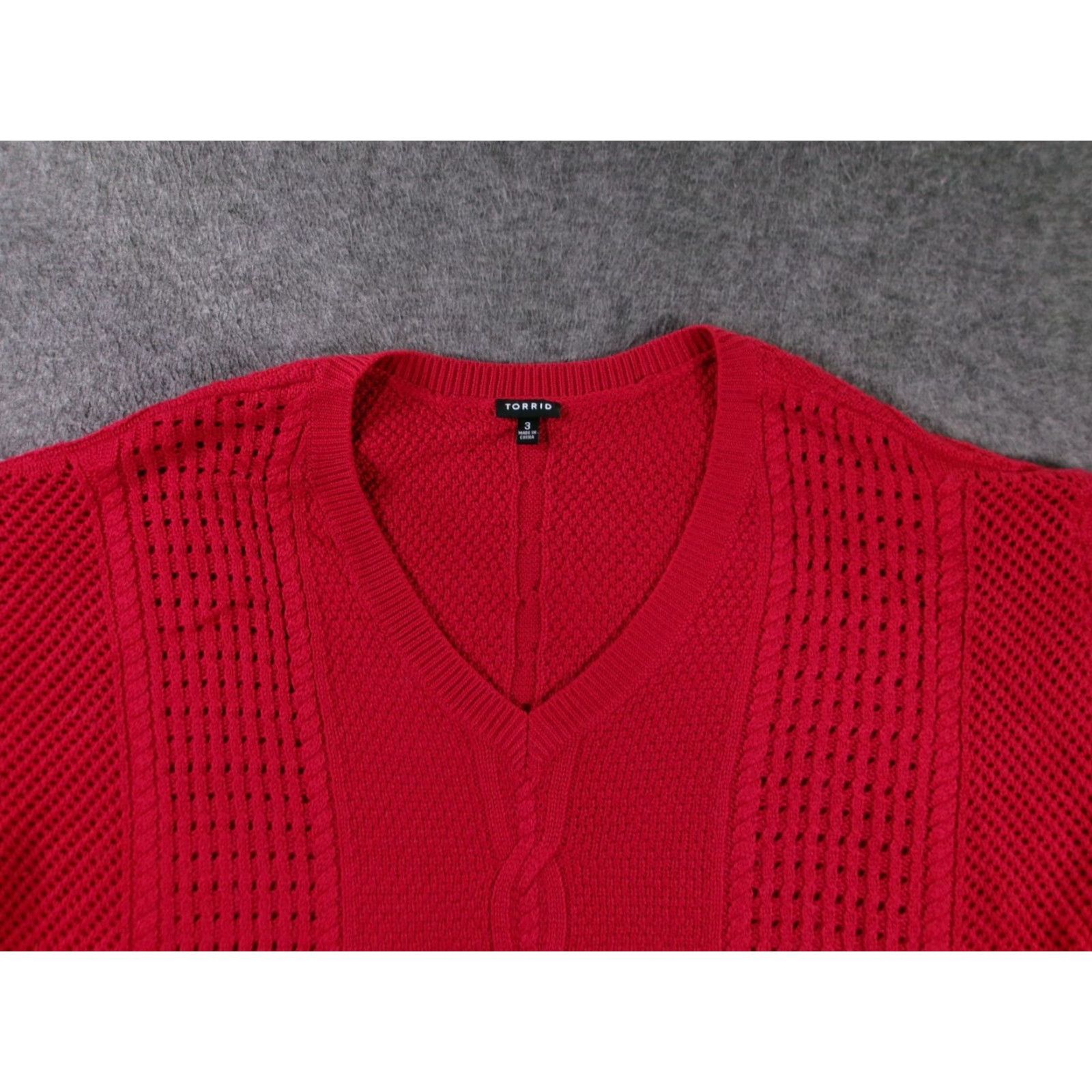 Torrid Torrid Sweater Womens 3 Red V Neck Cable Knit Openwork Pullover Plus Size Top Size XS / US 0-2 / IT 36-38 - 2 Thumbnail