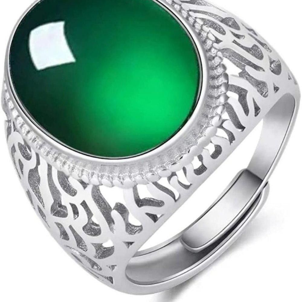 Designer Men's 925 Sterling Silver Green Resin Hollow Open Ring Size ONE SIZE - 3 Thumbnail