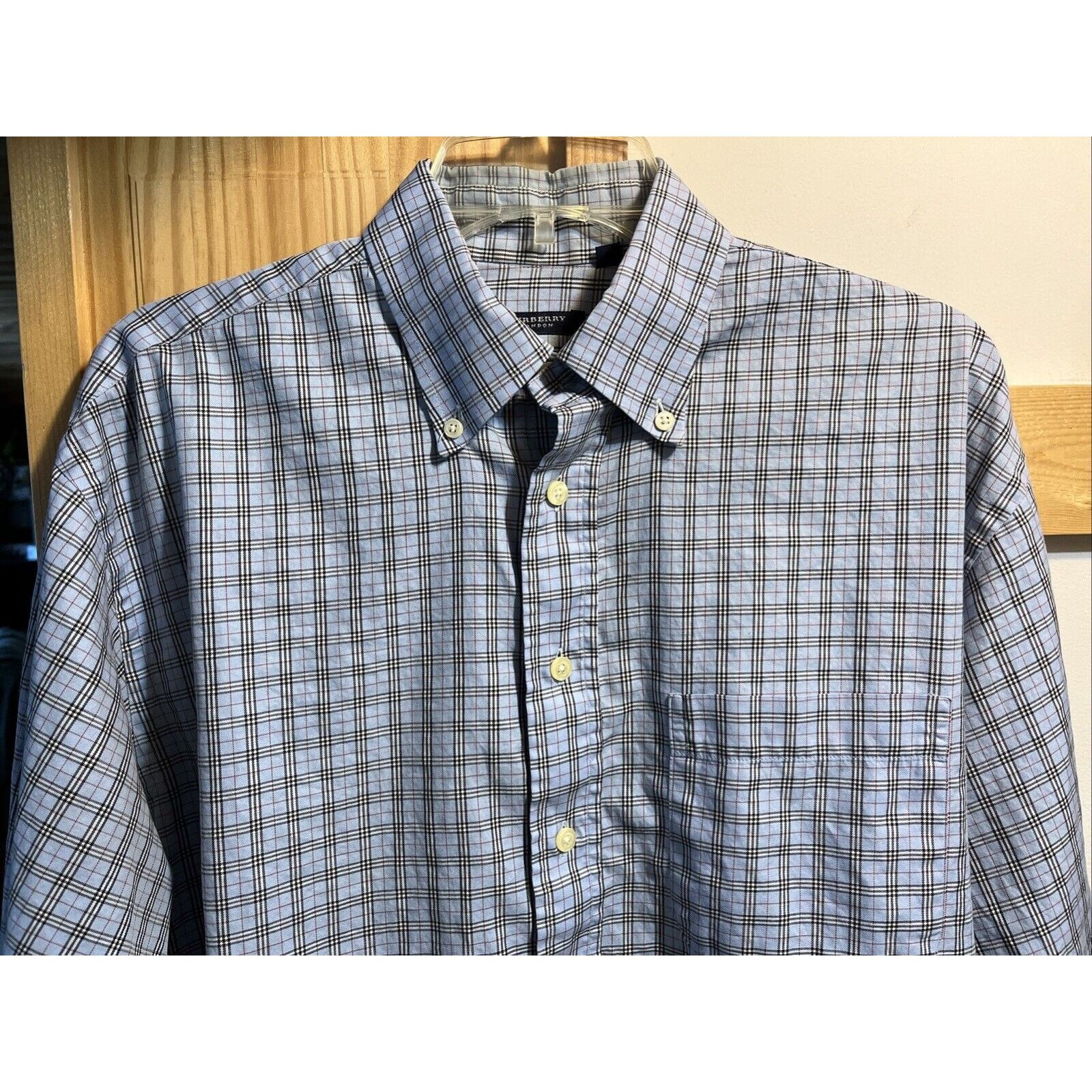 Burberry Burberry Men M Blue Plaid Long Sleeve Button Up Cotton Shirt Size US M / EU 48-50 / 2 - 6 Thumbnail