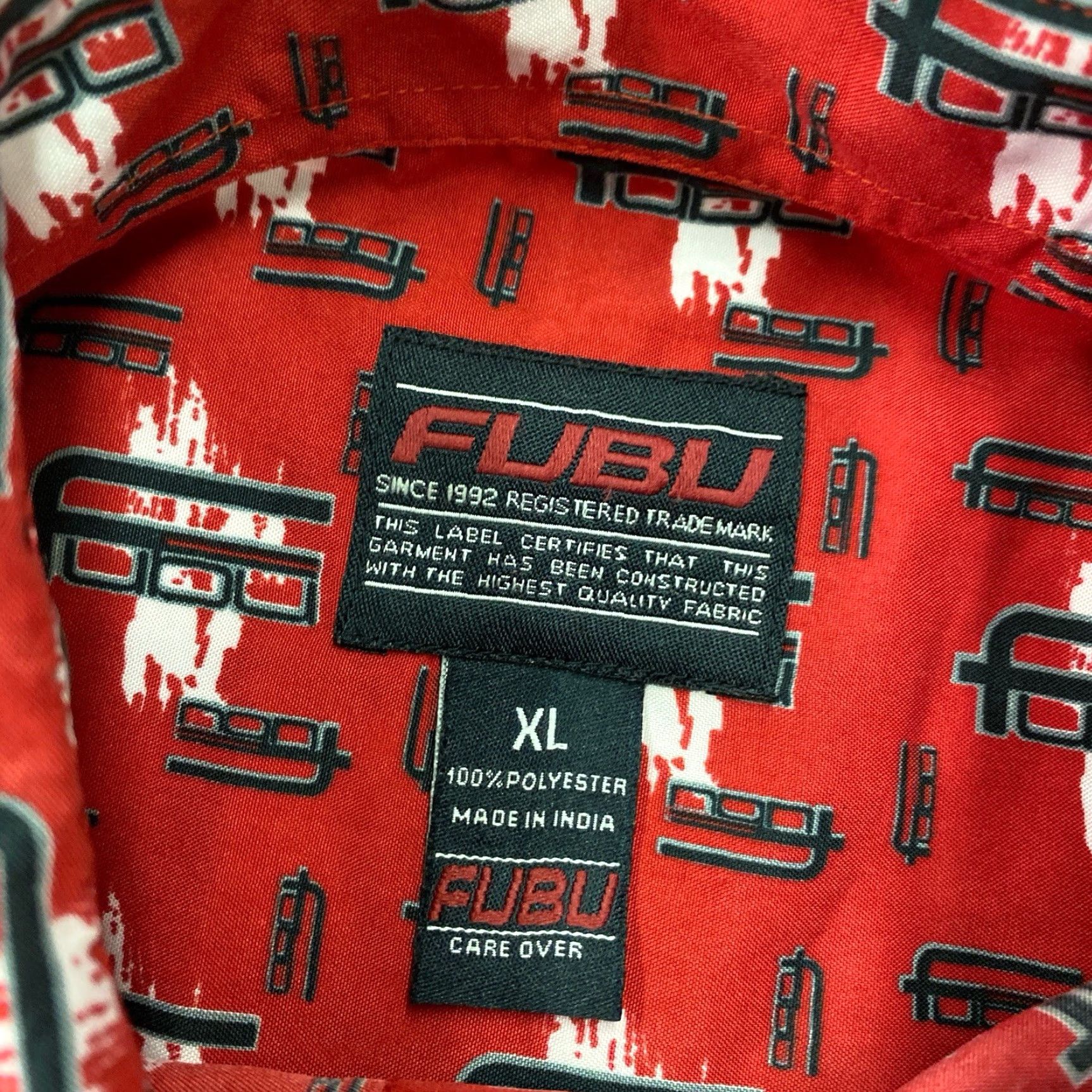 Fubu VINTAGE 90s FUBU Button-Up Shirt All Over Print Logo Men XL Red Shirt Size US XL / EU 56 / 4 - 2 Thumbnail