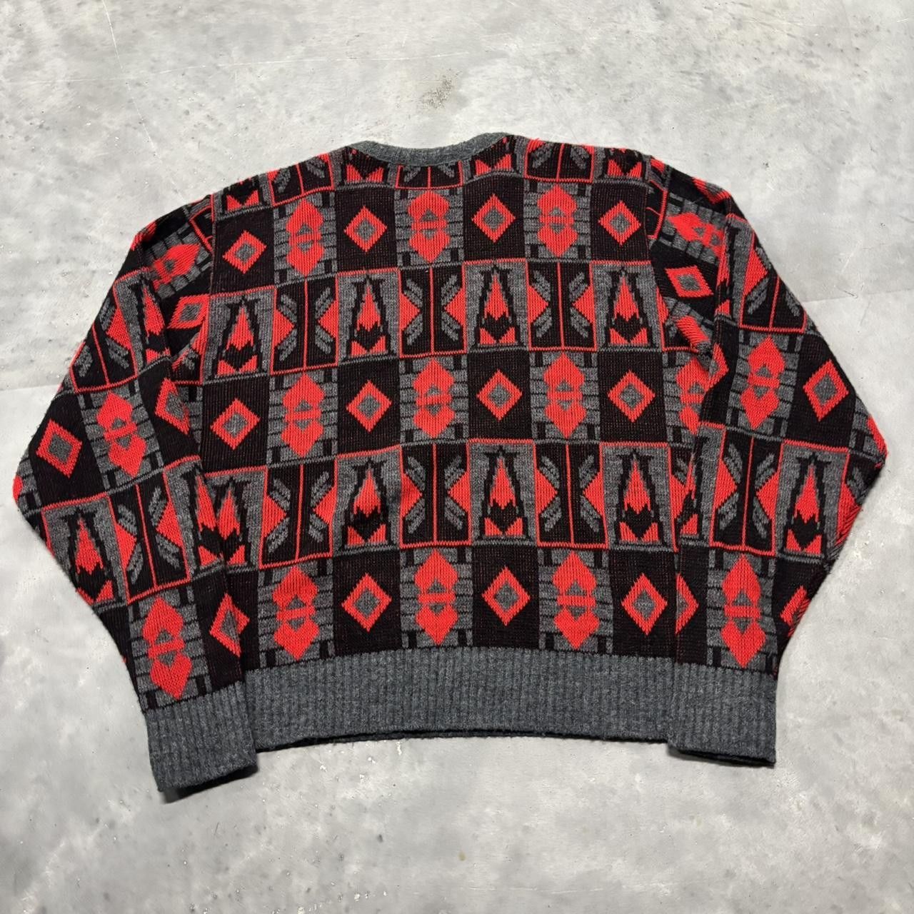 Japanese Brand × Vintage Crazy Vintage 90s Red 3D Knit Pattern Coogi Style Sweater! Size US L / EU 52-54 / 3 - 8 Thumbnail
