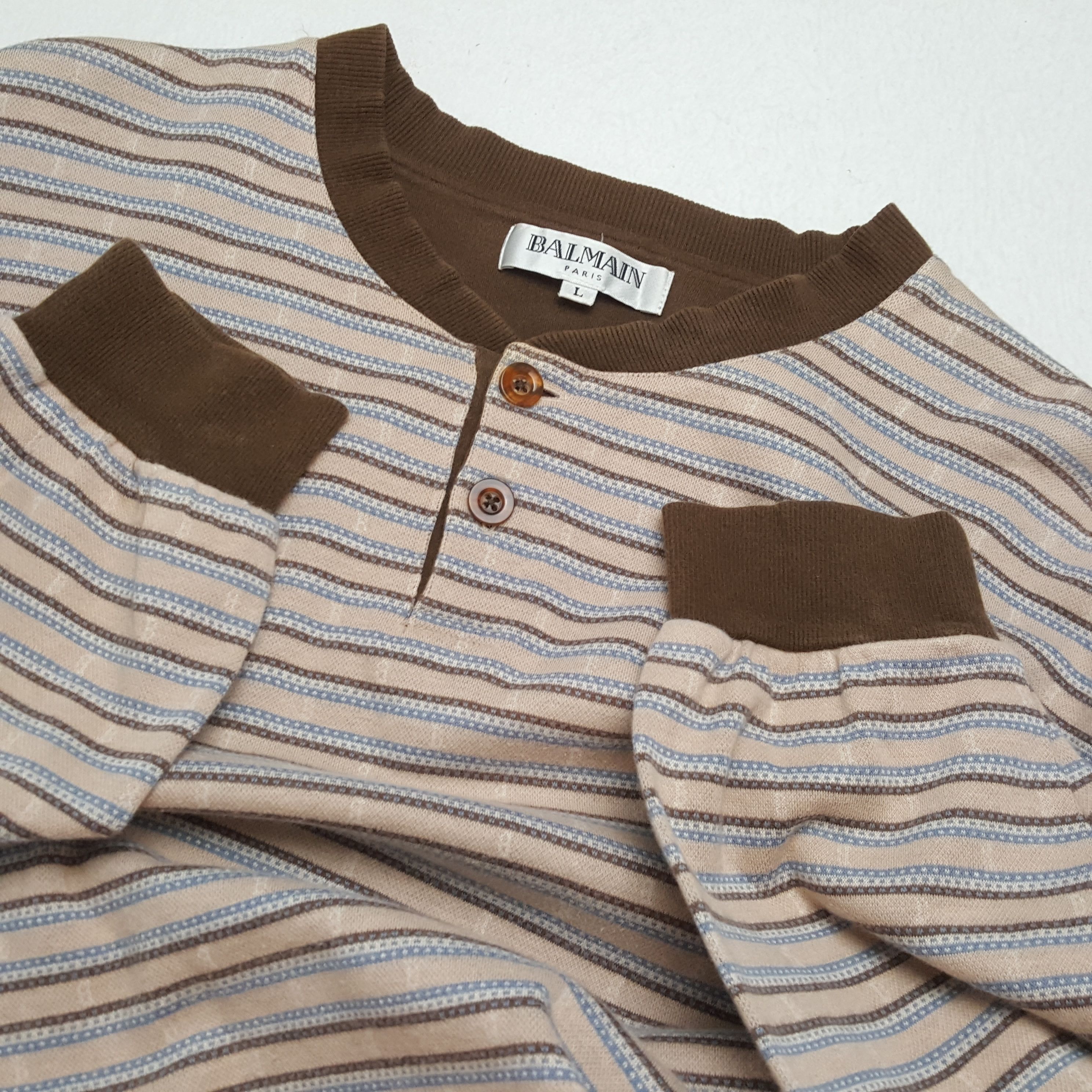 Balmain × Vintage BALMAIN PARIS Fashion Style Stripes Design Sweatshirt Size US M / EU 48-50 / 2 - 8 Thumbnail