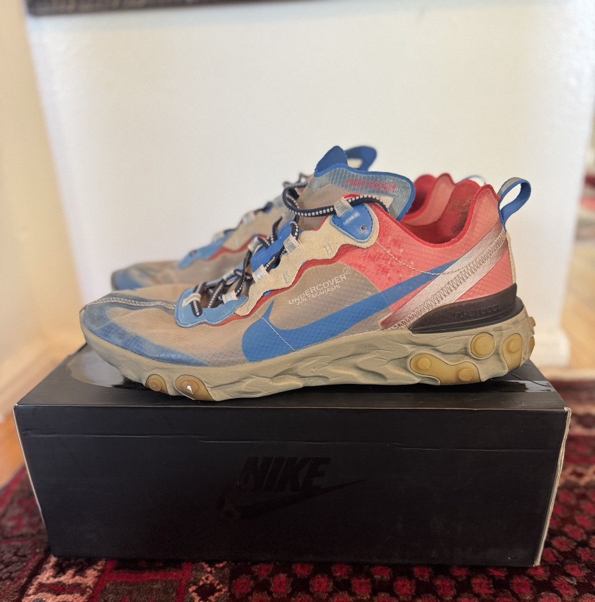 Nike × Undercover React Element 87 in Light Beige Chalk/Signal Blue Size US 11 / EU 44 - 8 Thumbnail