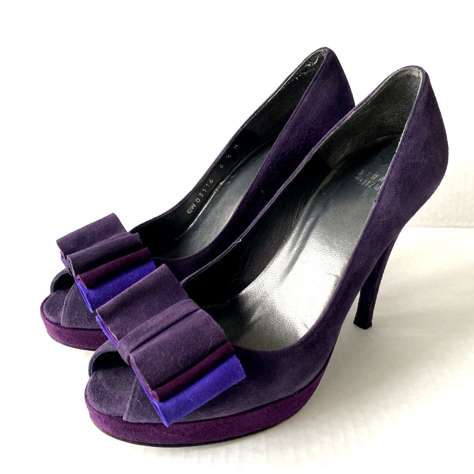 Stuart Weitzman Stuart Weitzman Pump Platform Moda Purple Suede Peep Toe 6.5 Size US 6.5 / IT 36.5 - 5 Thumbnail