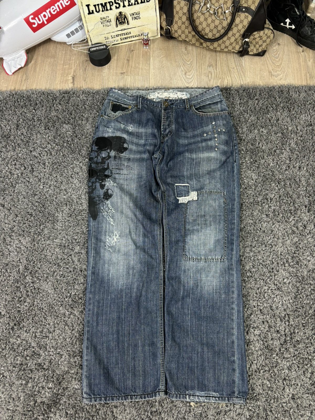 Japanese Brand 00s Japanese Faded Distressed Wideleg Baggy Denim Pants Y2K Size US 34 / EU 50 - 3 Thumbnail