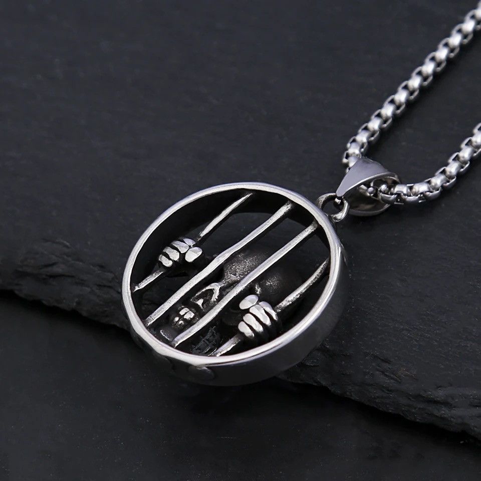 Jewelry Steel Cage Skull Pendant Necklace Size ONE SIZE - 3 Thumbnail
