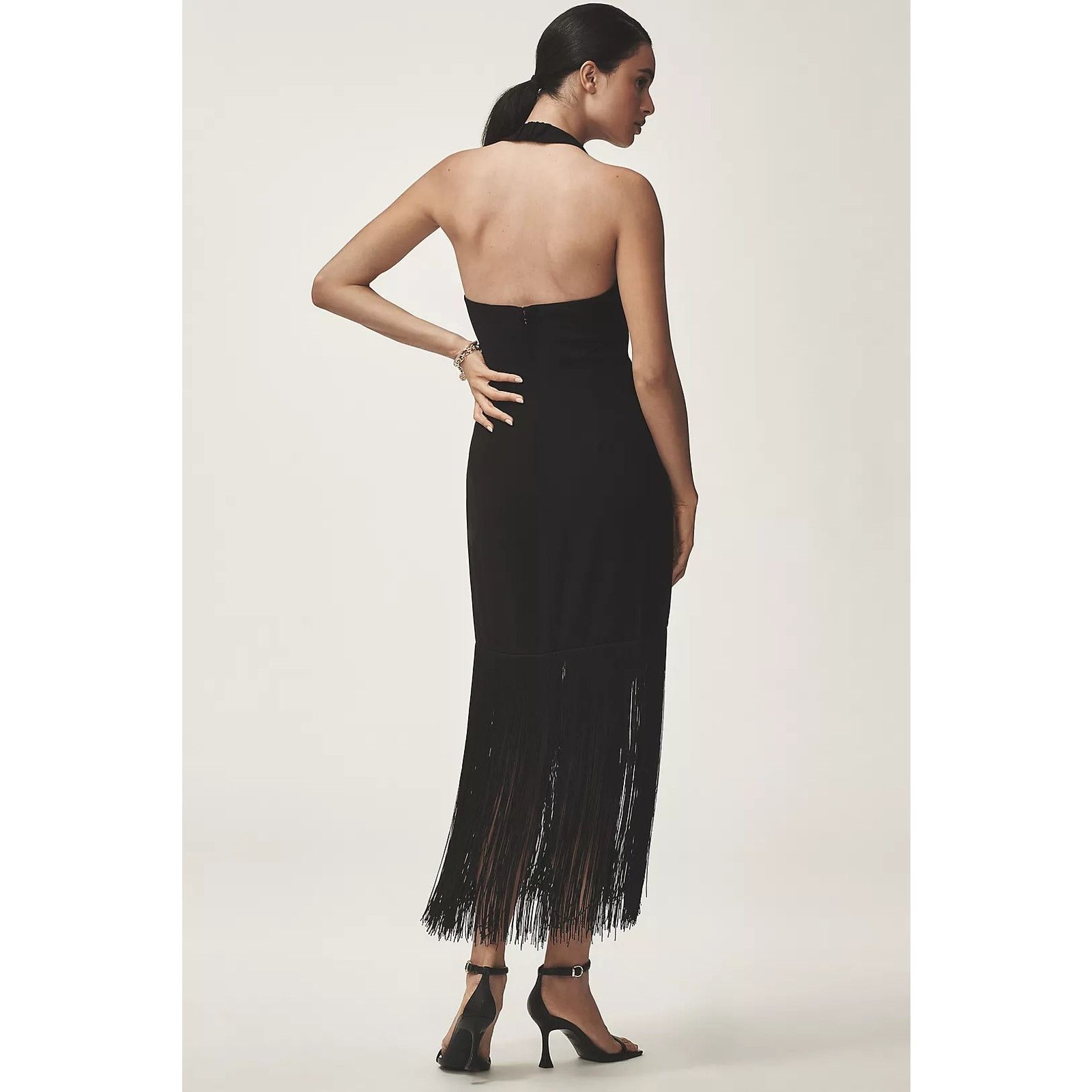 Anthropologie NWT Hutch Plunge Halter Fringe Knit Midi Dress $248 XS Black Size XS / US 0-2 / IT 36-38 - 4 Thumbnail