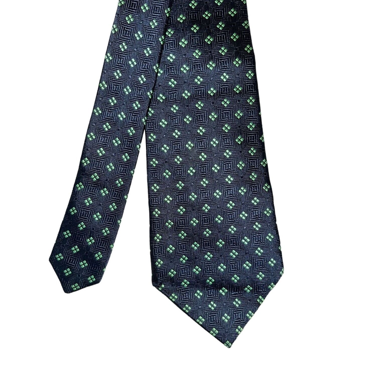 Hilditch & Key Hilditch & Key All Silk Tie ~ Dark Blue & Green Squares Size ONE SIZE - 1 Thumbnail