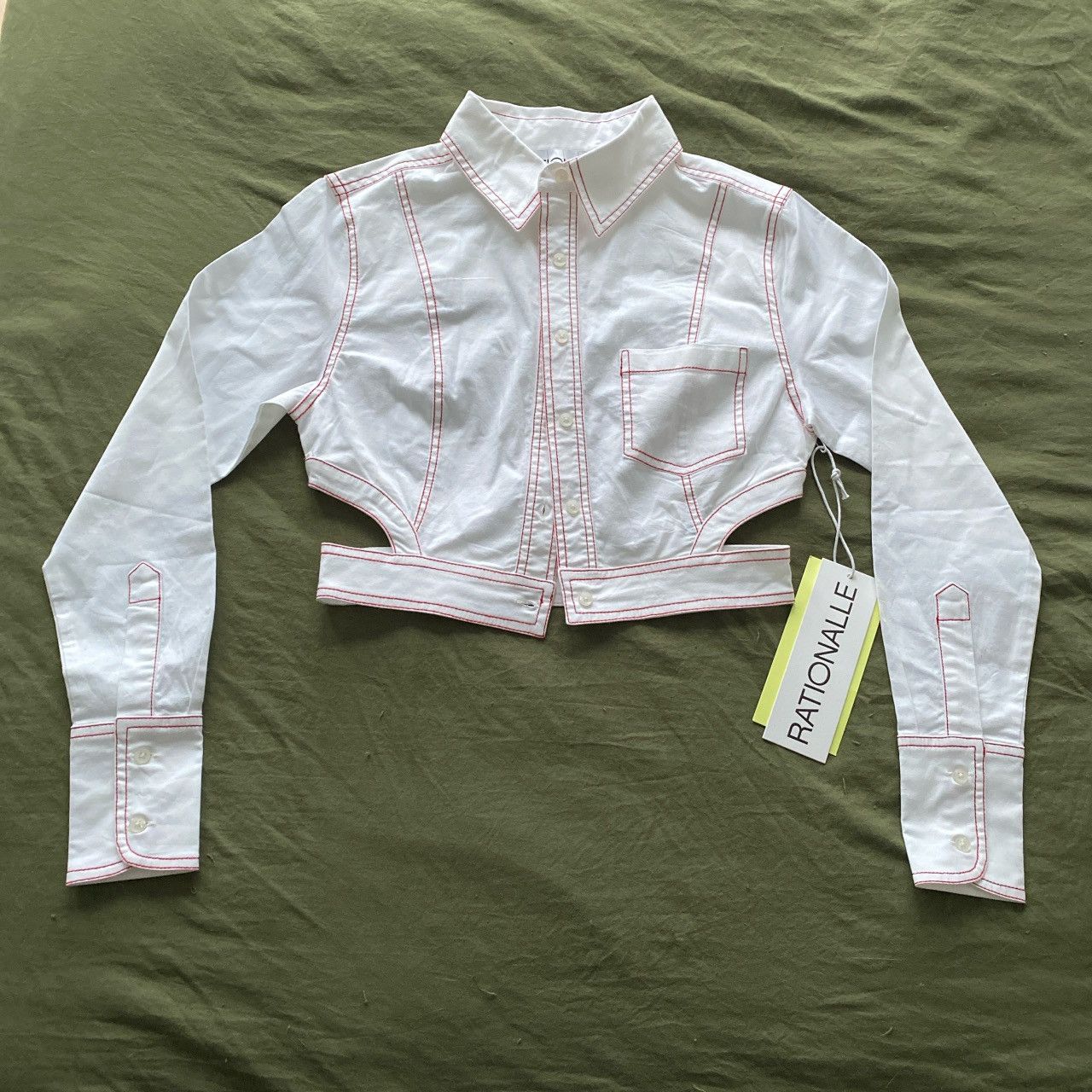 Designer × Ganni Rationale red stitching crop shirt Size XS / US 0-2 / IT 36-38 - 1 Thumbnail