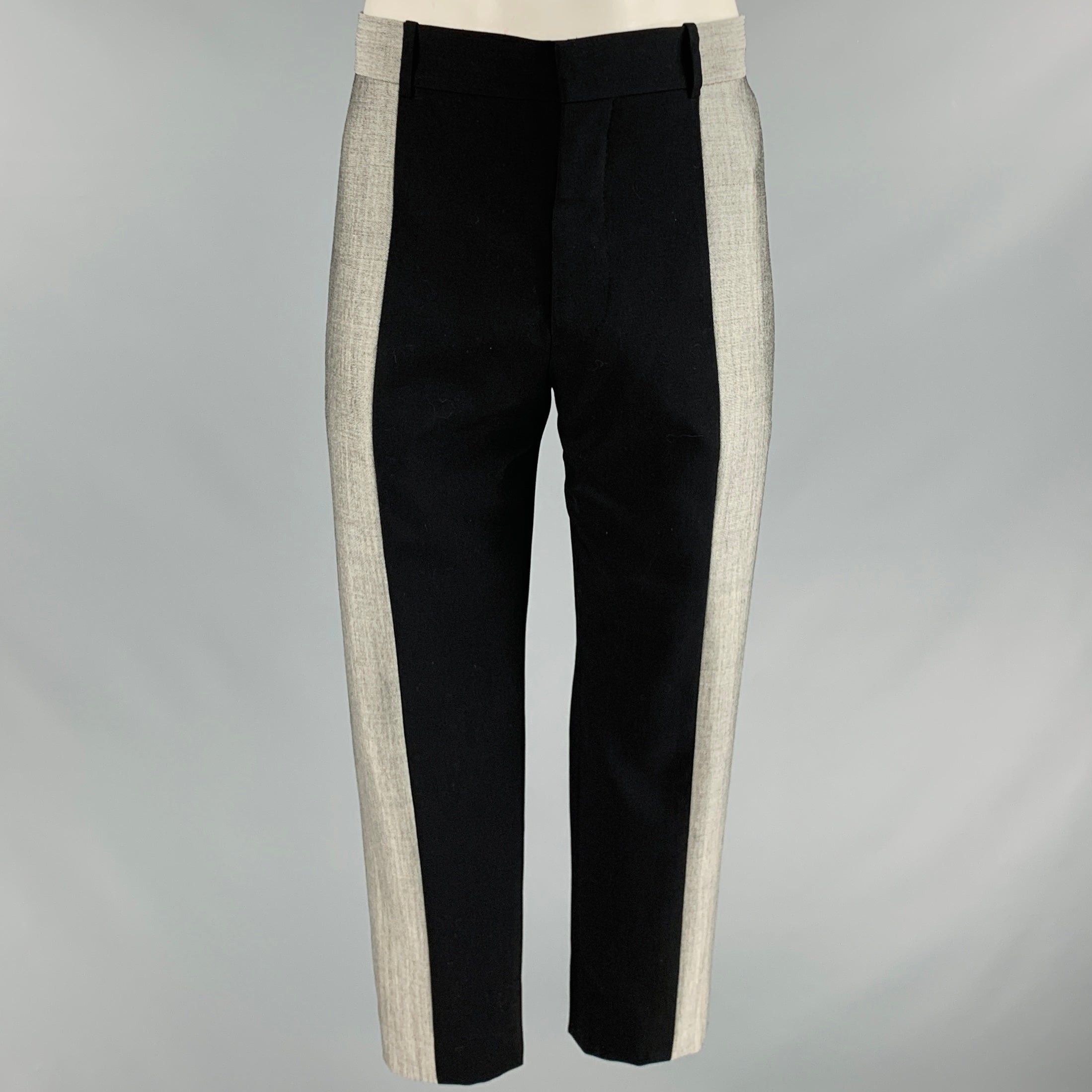 image of Alexander Mcqueen Black Grey Two Tone Wool Flat Front Dress Pants, Men's (Size 38)