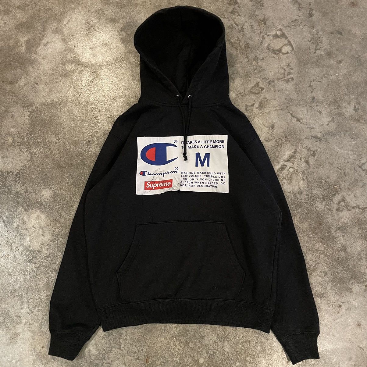 Champion Supreme Supreme x Champion Label Hoodie Black FW16 Medium Grailed