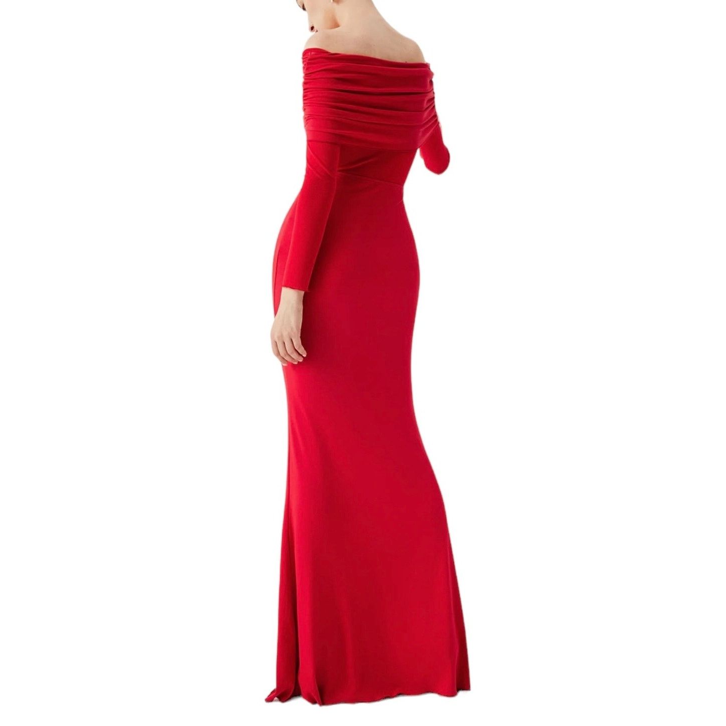 Other Red Overfold Off-Shoulder Mesh Long Sleeve Long Dress L Size XL / US 12-14 / IT 48-50 - 6 Thumbnail