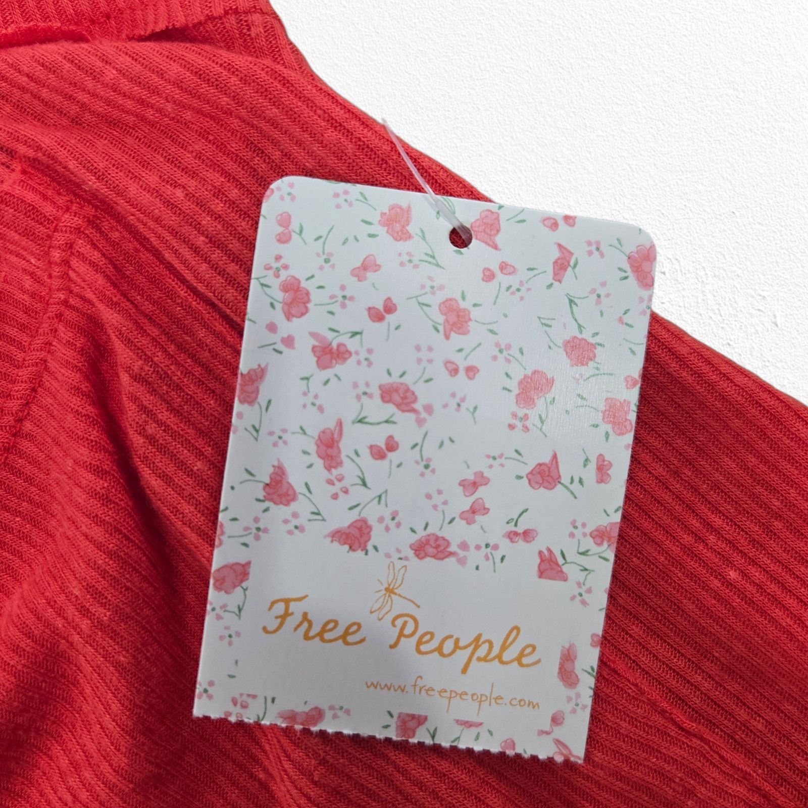 Free People Fire Red Rib Knit Linen Blend Racerback Tank Top Size Large Size L / US 10 / IT 46 - 4 Thumbnail