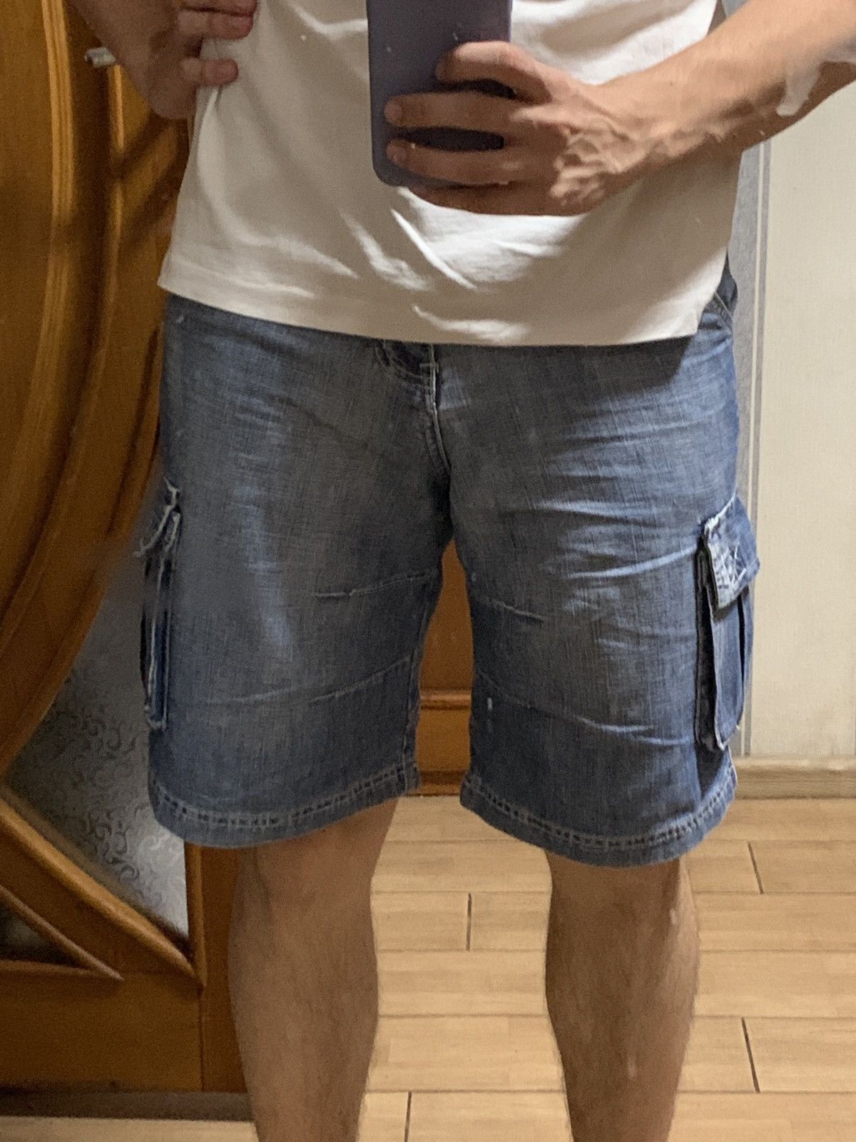 Japanese Brand Vintage Japanese Y2K Cargo Aviator Blue Denim Jean Shorts Size US 30 / EU 46 - 18 Thumbnail