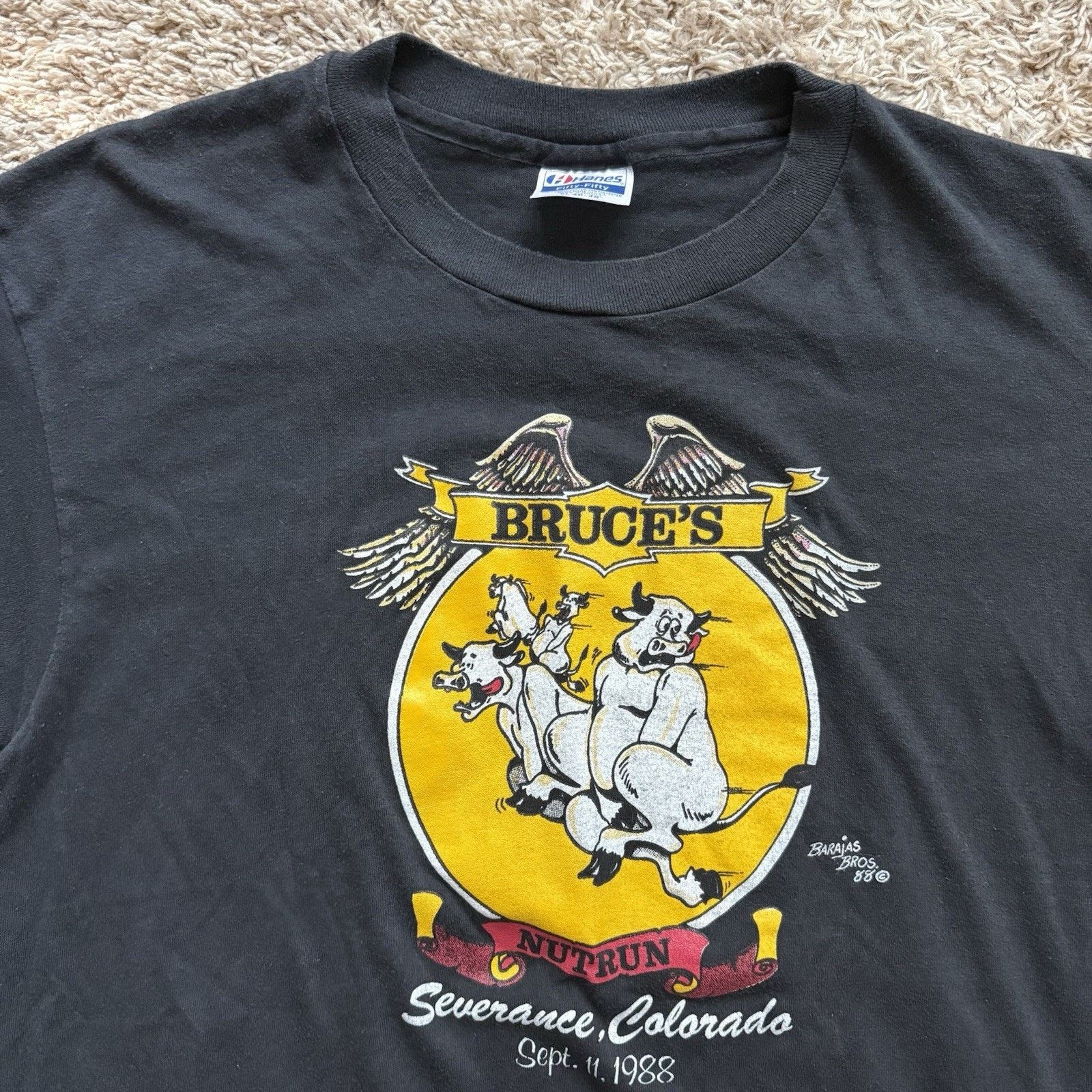 Hanes × Vintage Vintage 80’s 1988 Bruces Nut Run Graphic Black T-Shirt XL Size US XL / EU 56 / 4 - 2 Thumbnail