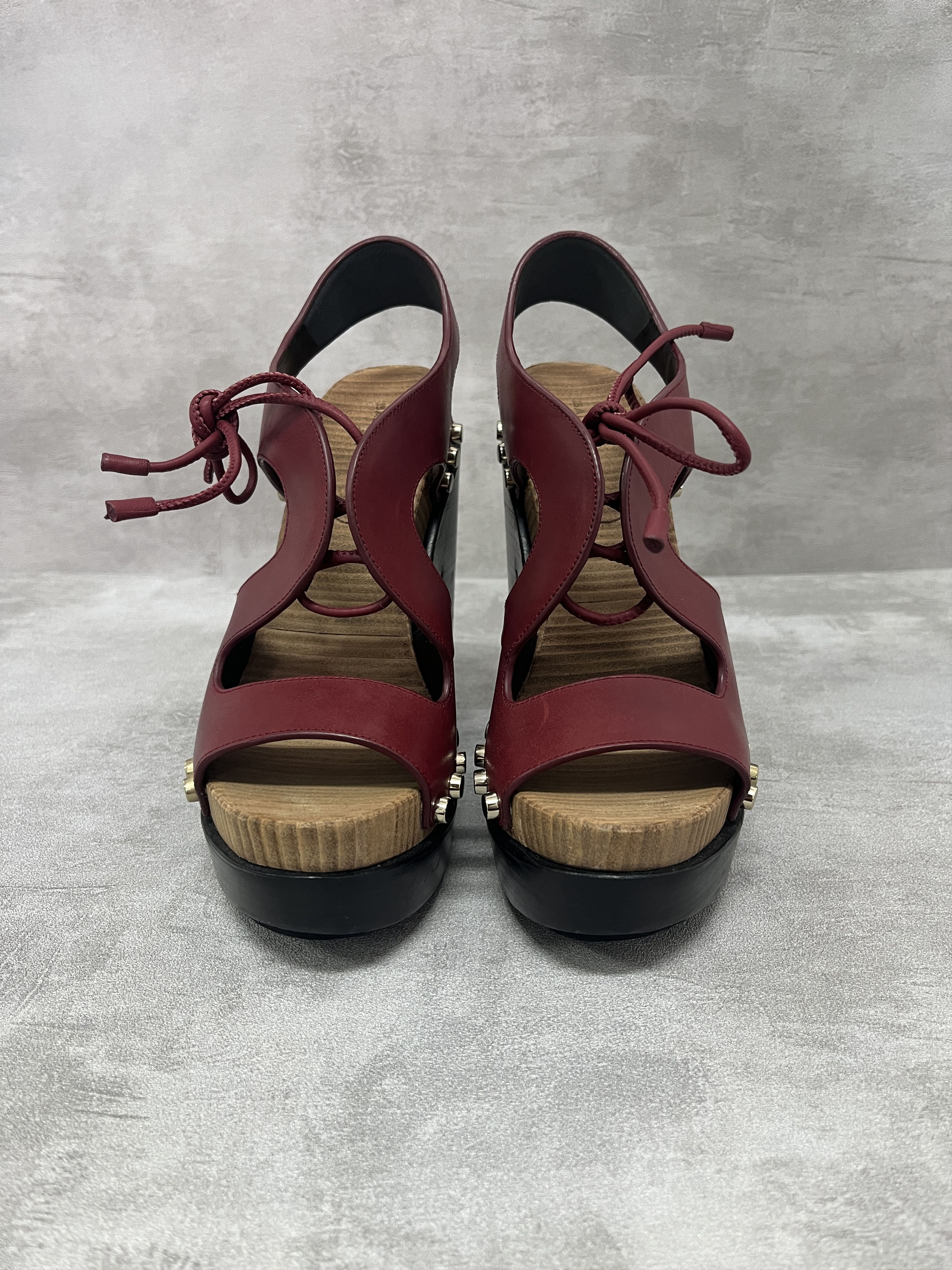 Balenciaga Balenciaga Rusty Burgundy Lace Up Wooden Platform Size US 5 / IT 35 - 3 Thumbnail