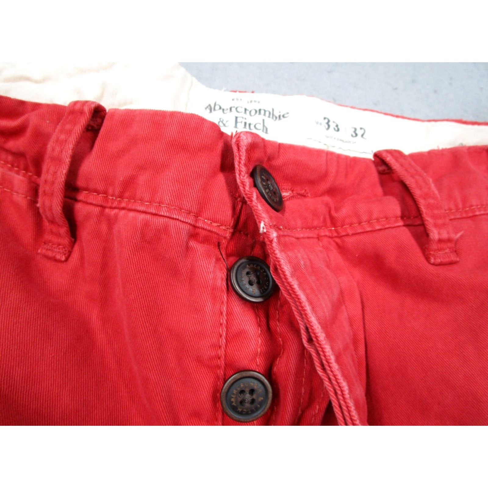 Abercrombie & Fitch Abercrombie & Fitch Pants Mens 33x32 Red Chino Button Fly Cotton Casual Y2K Retro Size US 33 - 4 Thumbnail