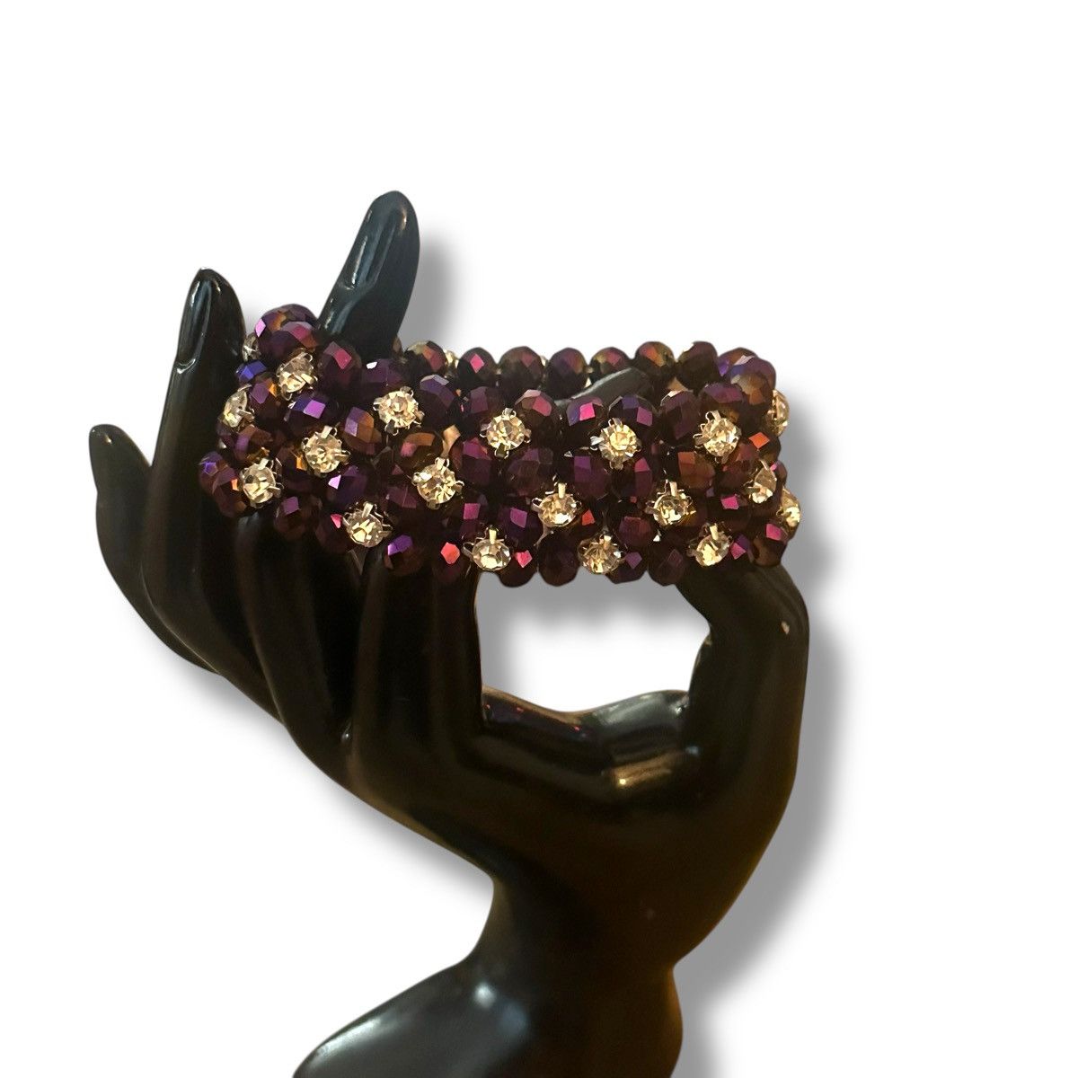 Other Deep purple faceted bead & clear rhinestone stretch bracelet Size ONE SIZE - 2 Thumbnail