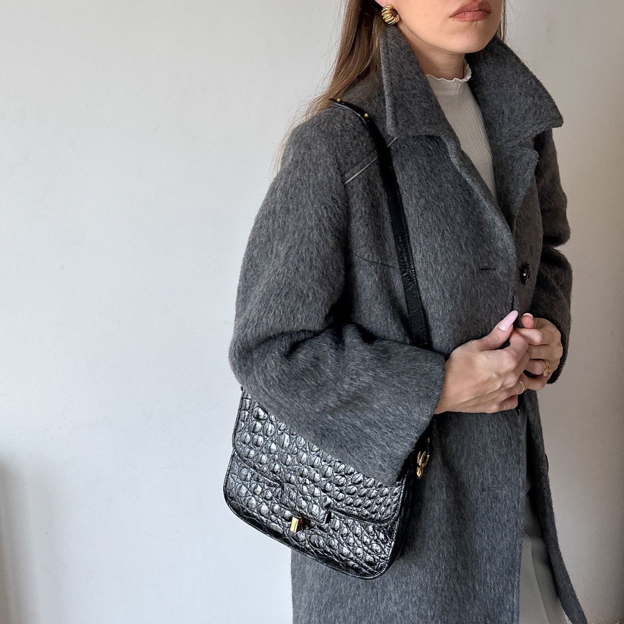 Vintage Weinberg Paris fuzzy grey midi wool coat France Size S / US 4 / IT 40 - 9 Thumbnail