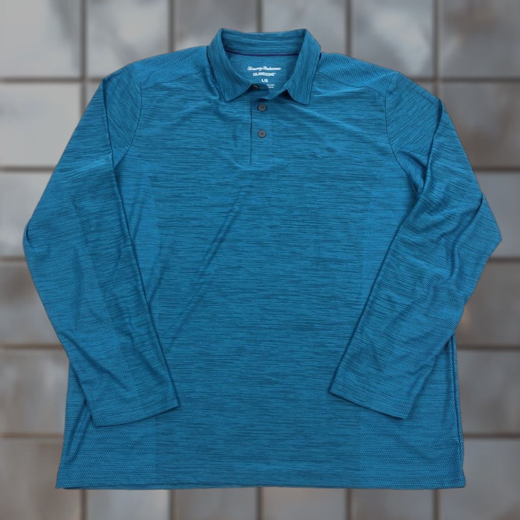Tommy Bahama VINTAGE Tommy Bahama IslandZone Men's L Blue Teal Long Sleeve Polo Shirt Size US L / EU 52-54 / 3 - 1 Thumbnail